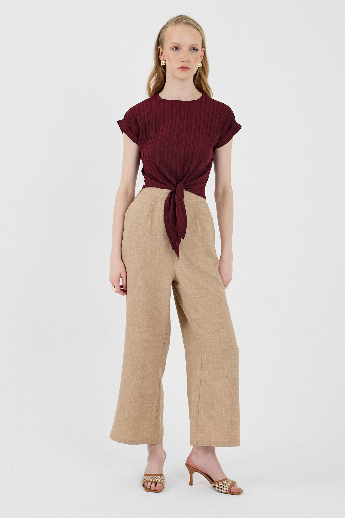 Bordo Ön Bağlama Detaylı Bluz 8071A - RAYS