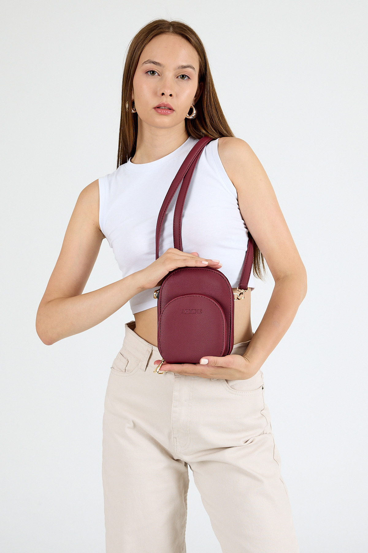 Bordo Ön Cepli Mini Çarpraz Askılı Çanta 384 - 2