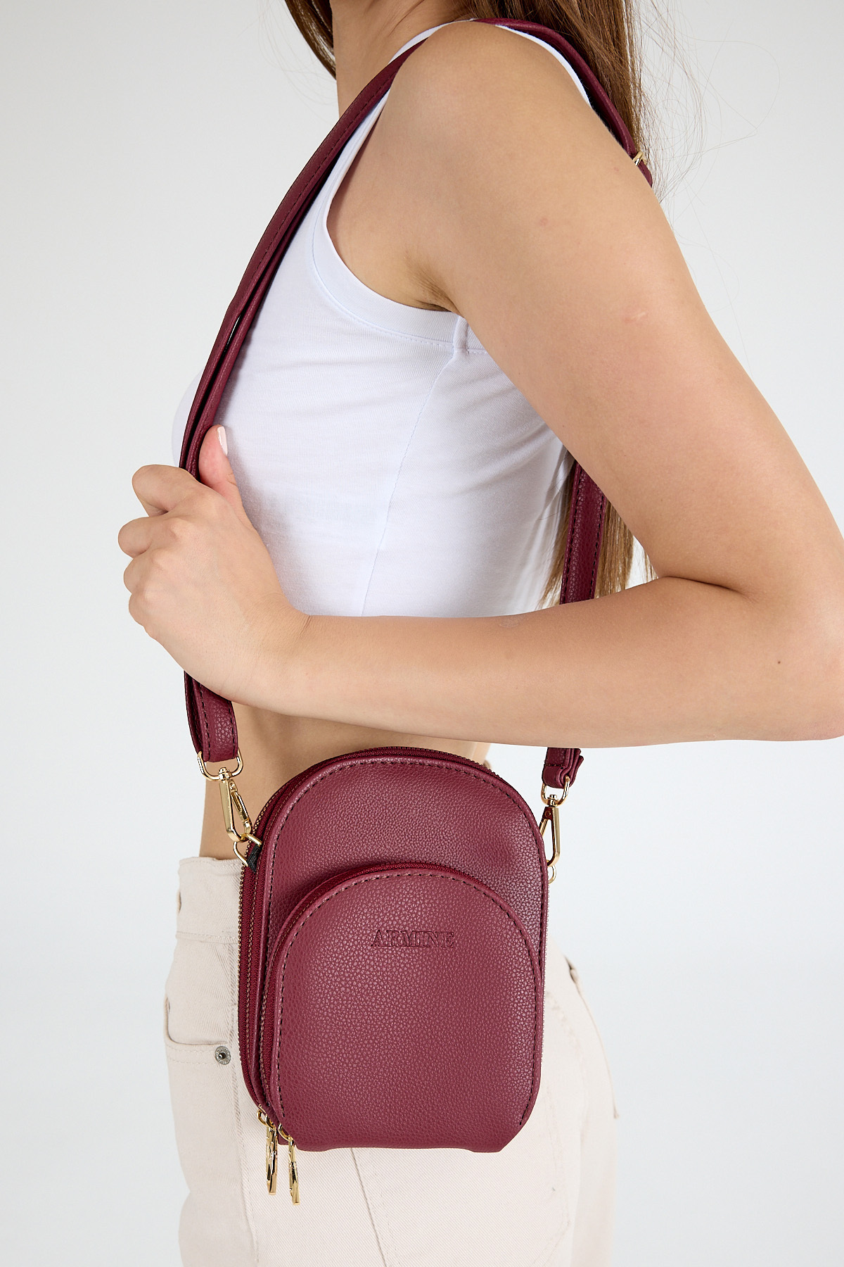 Bordo Ön Cepli Mini Çarpraz Askılı Çanta 384 