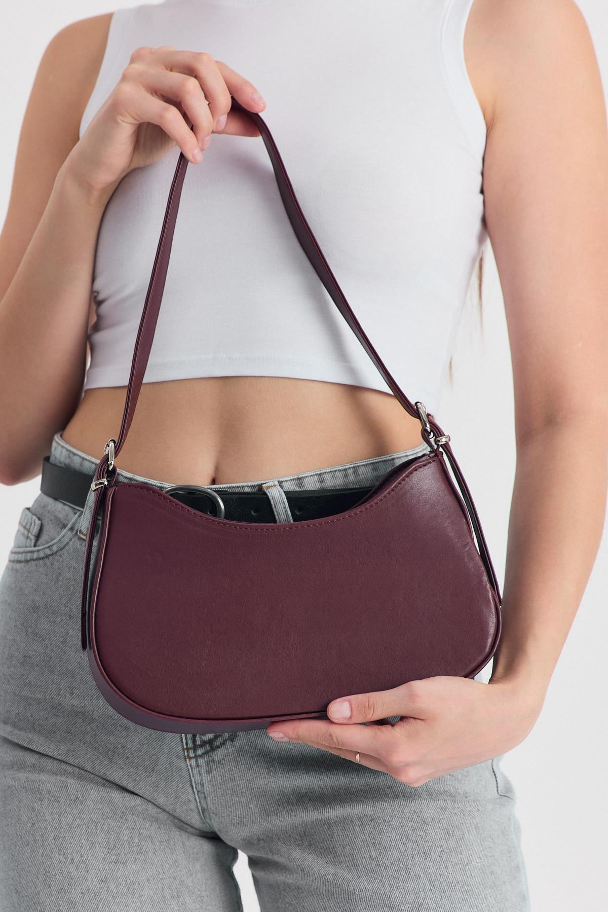 Bordo Oval Baget Çanta 3001 - 3