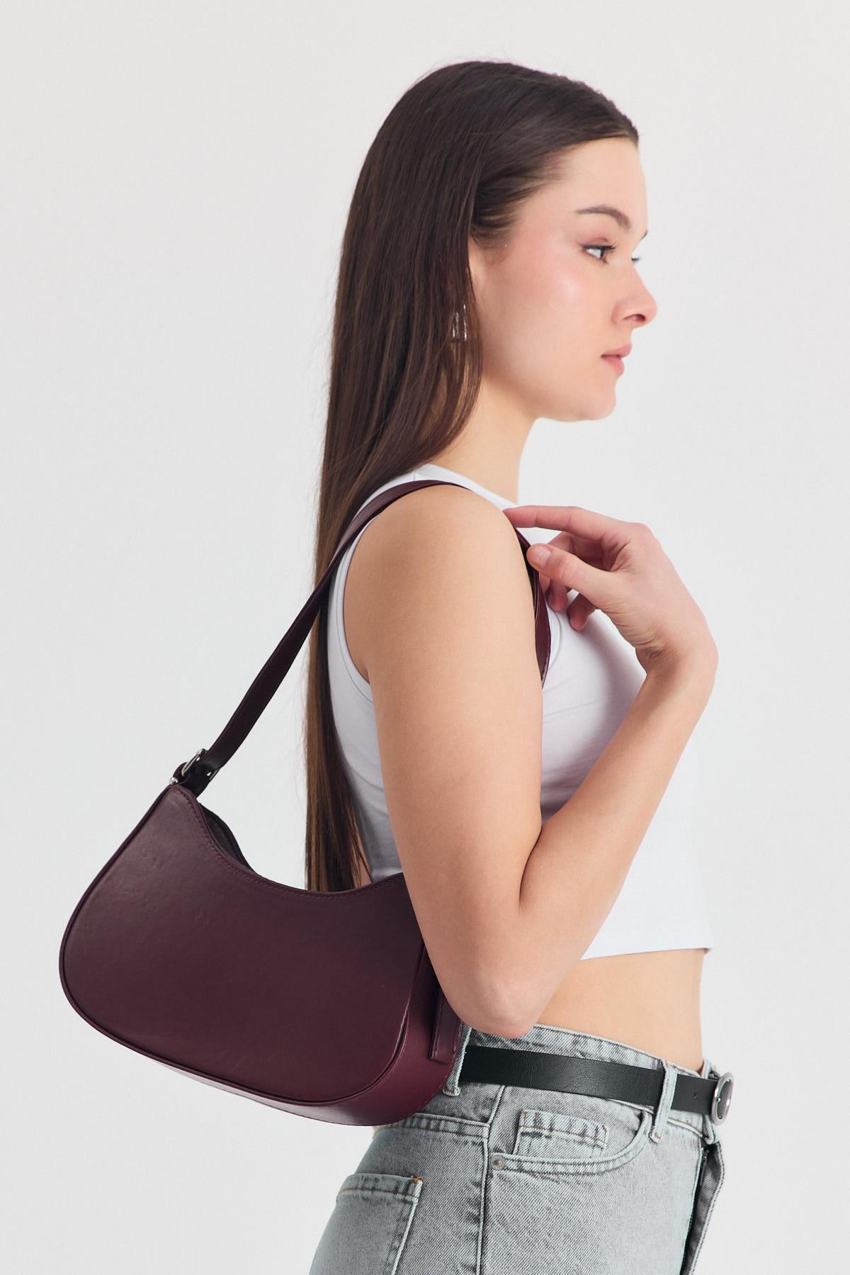 Bordo Oval Baget Çanta 3001 - 4