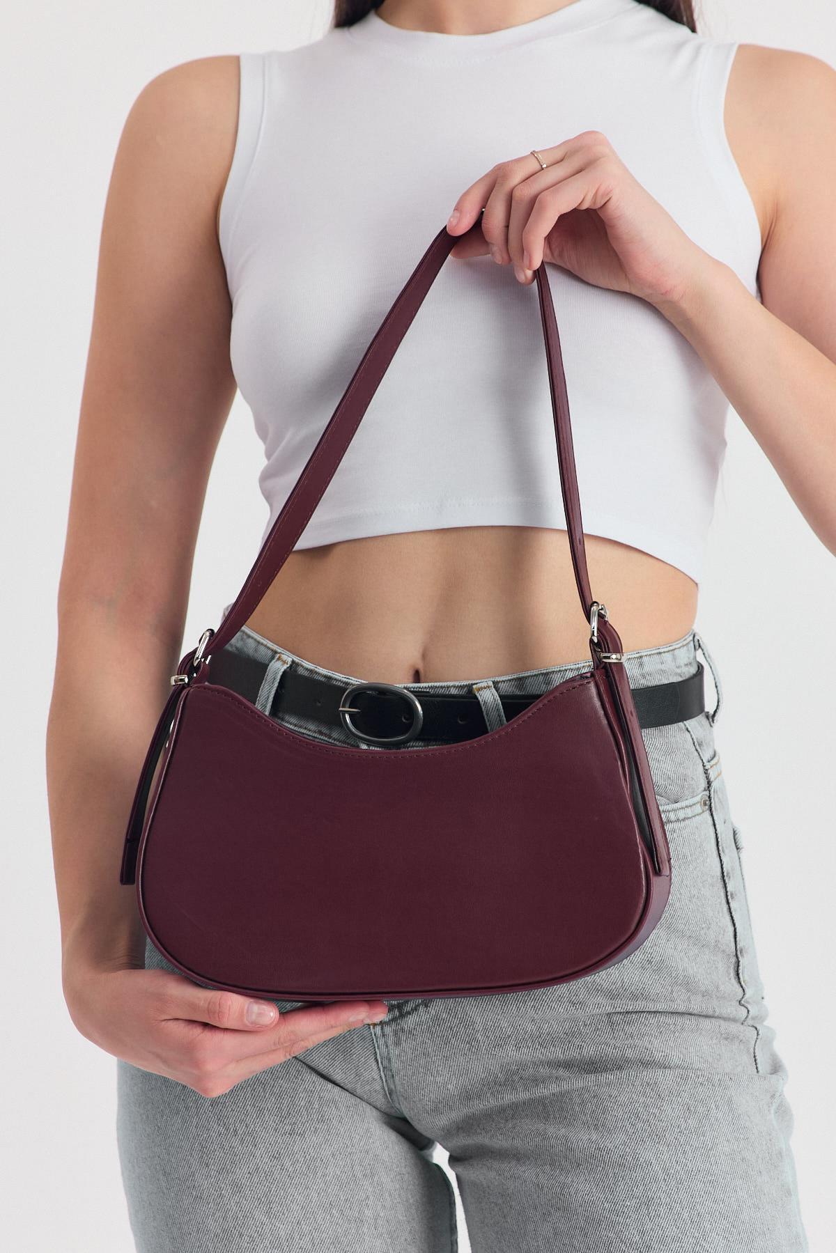 Bordo Oval Baget Çanta 3001 - 6