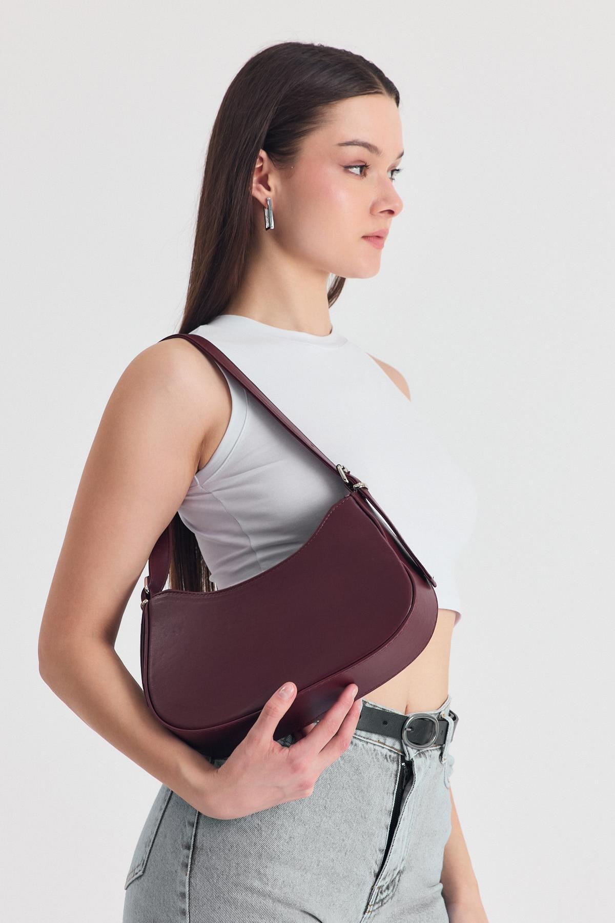 Bordo Oval Baget Çanta 3001 - 7