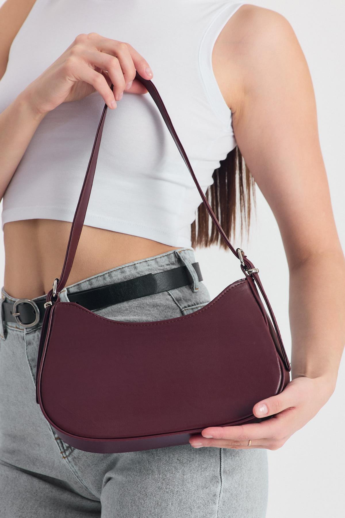 Bordo Oval Baget Çanta 3001 - 8