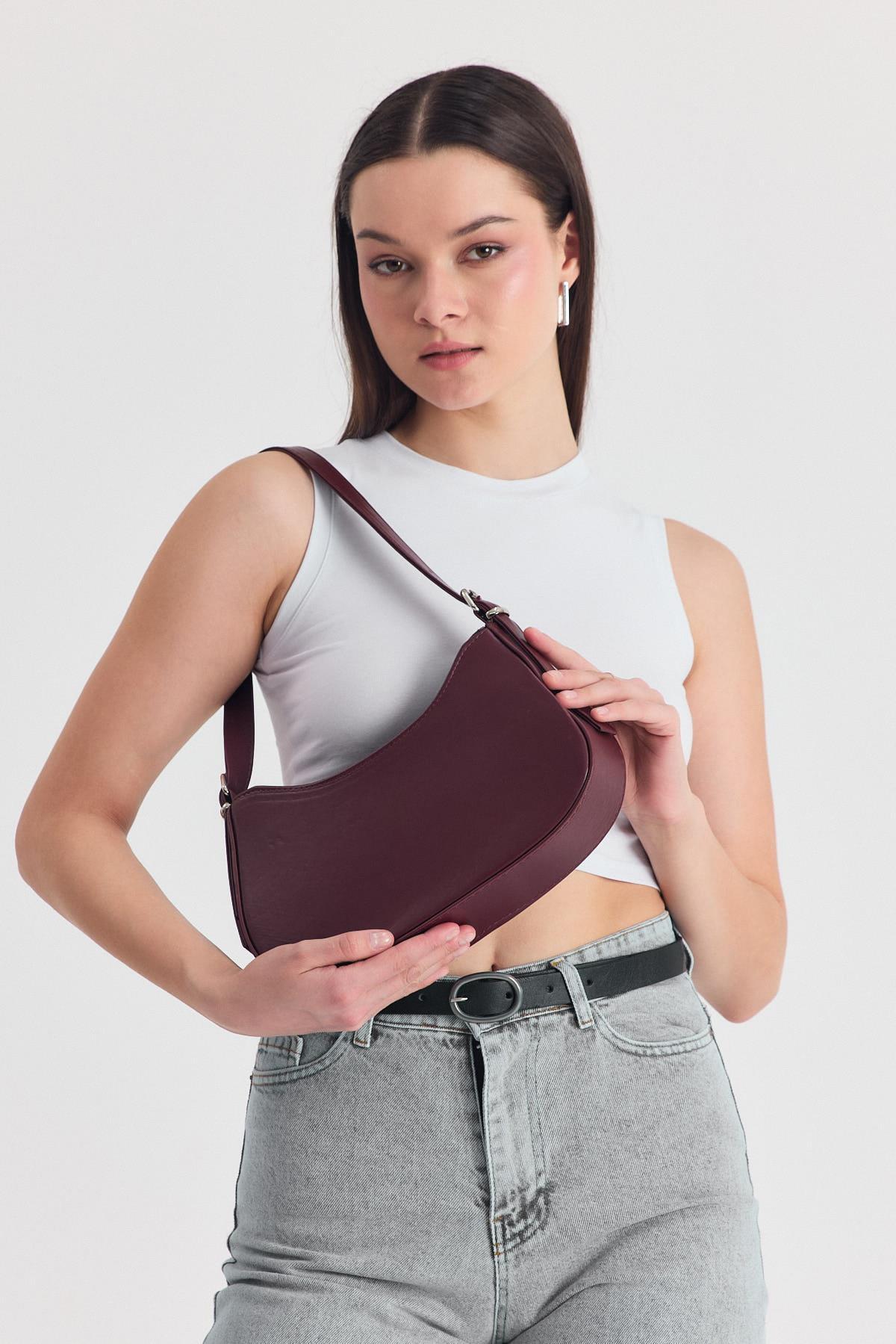 Bordo Oval Baget Çanta 3001 - 1