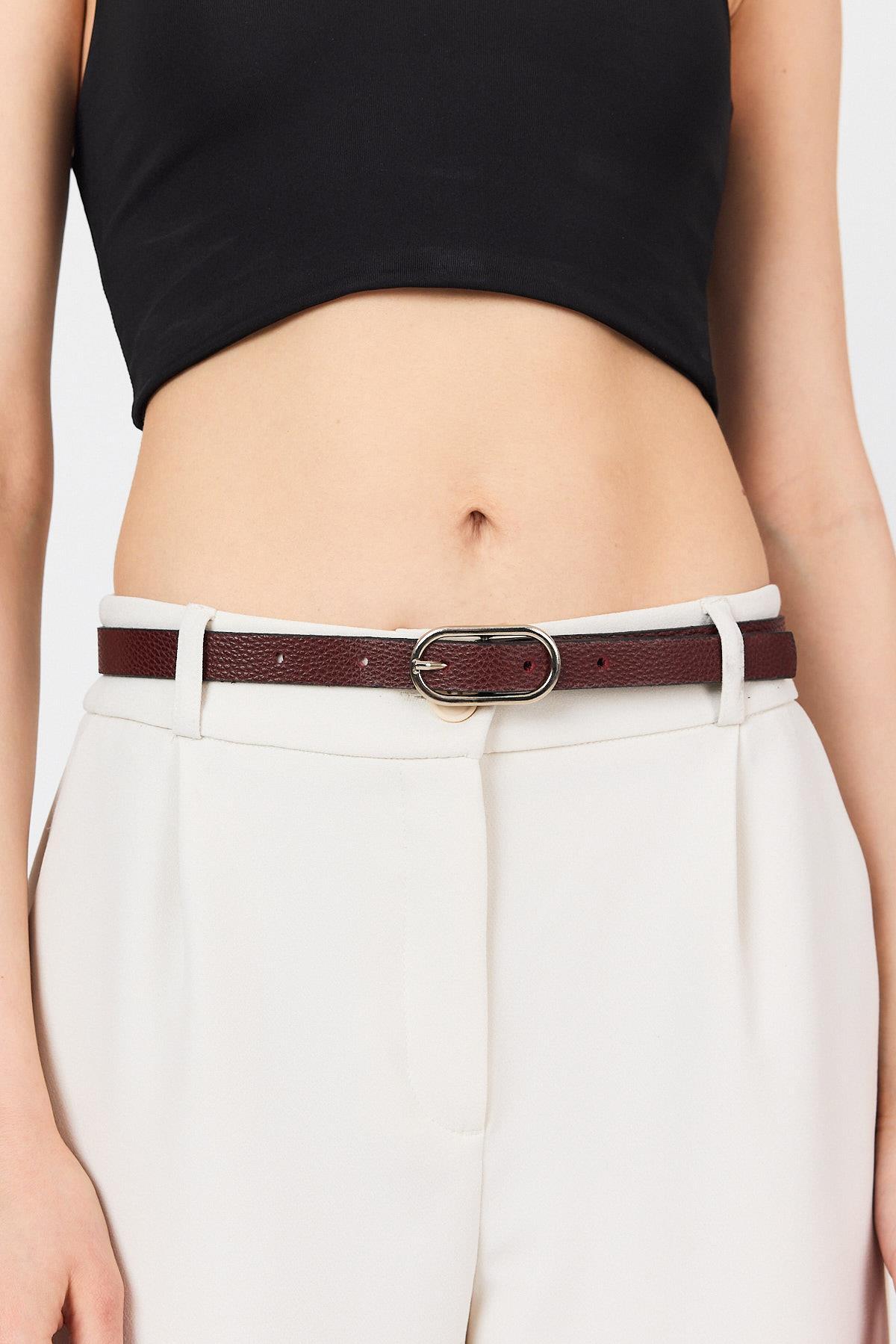 Bordo Oval Gümüş Tokalı Kemer 412 - RAYS