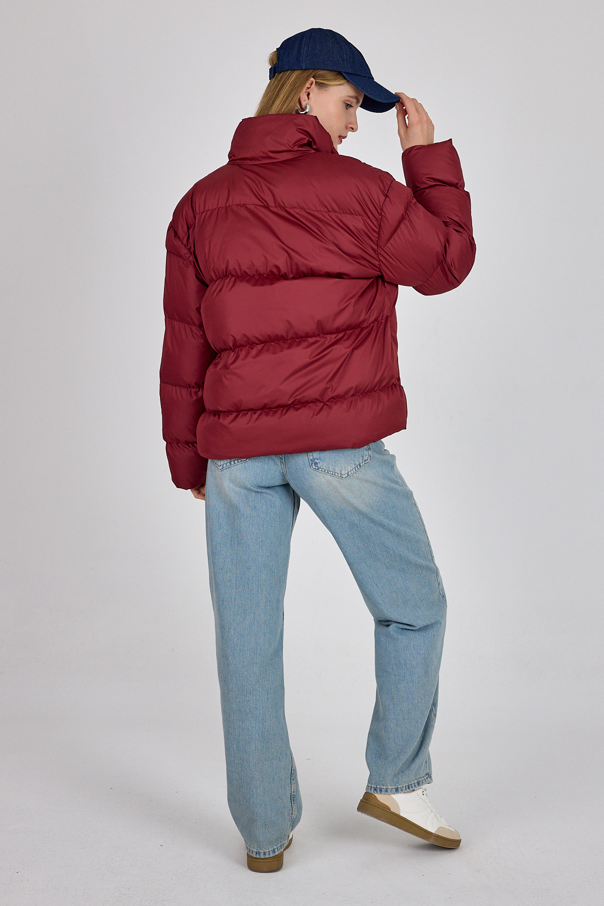 Bordo Oversize Dik Yaka Şişme Mont 4010 - 5