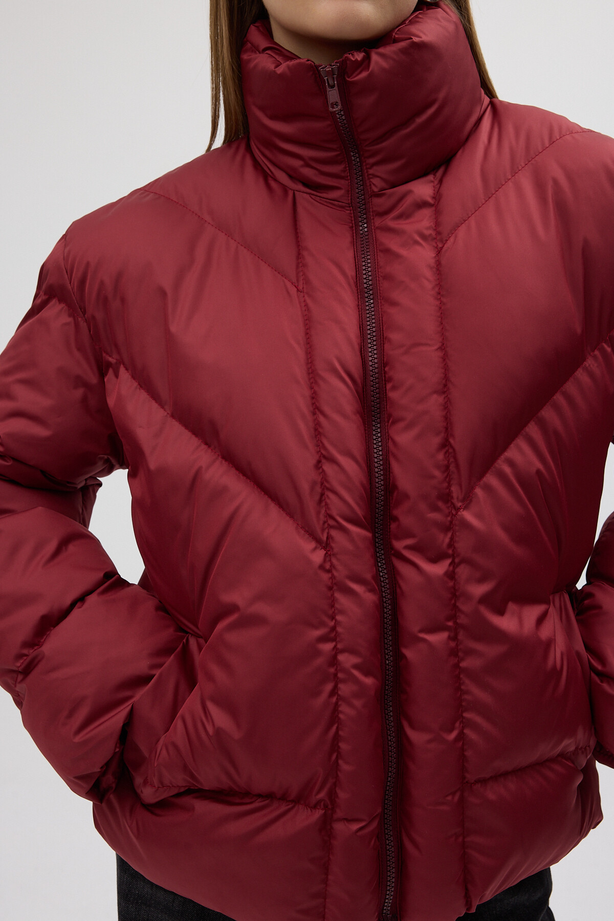 Bordo Oversize Dik Yaka Şişme Mont 4010 - 4