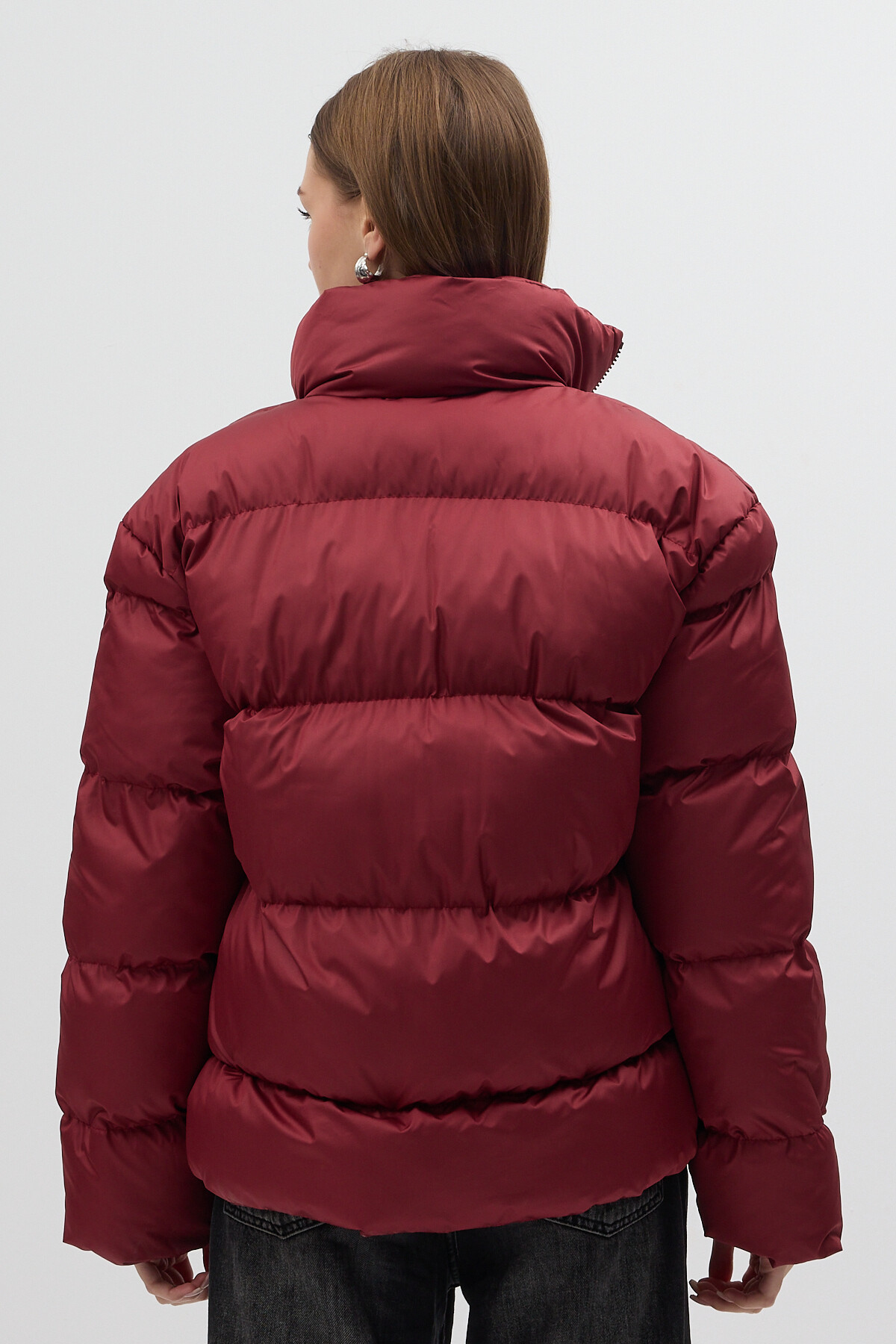 Bordo Oversize Dik Yaka Şişme Mont 4010 - 5