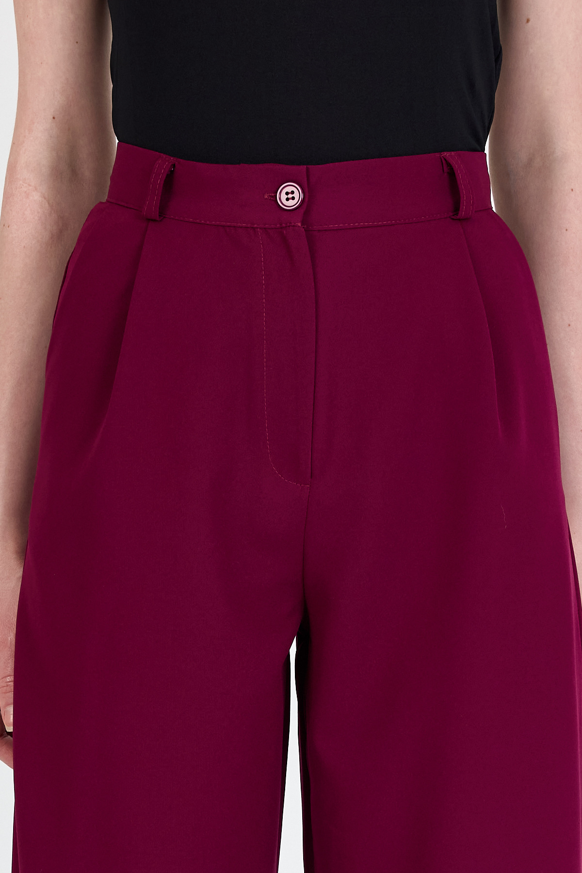Bordo Pile Detaylı Palazzo Pantolon 4003A - 4
