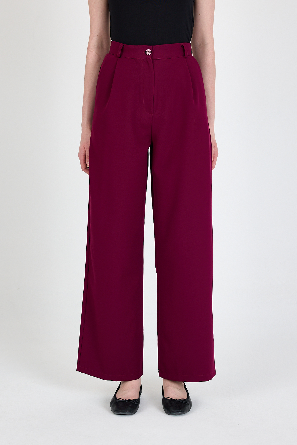 Bordo Pile Detaylı Palazzo Pantolon 4003A - RAYS