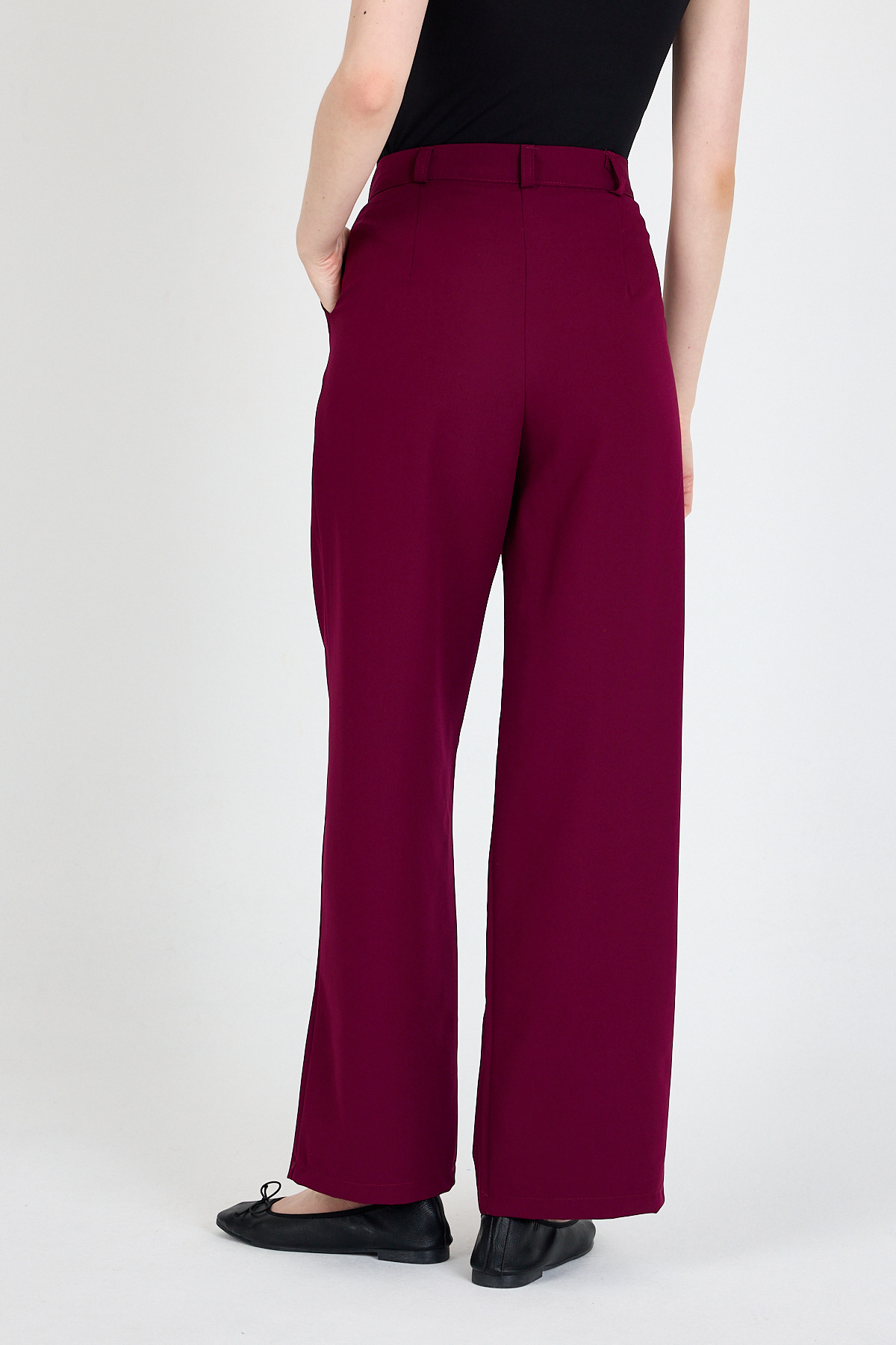 Bordo Pile Detaylı Palazzo Pantolon 4003A - 5