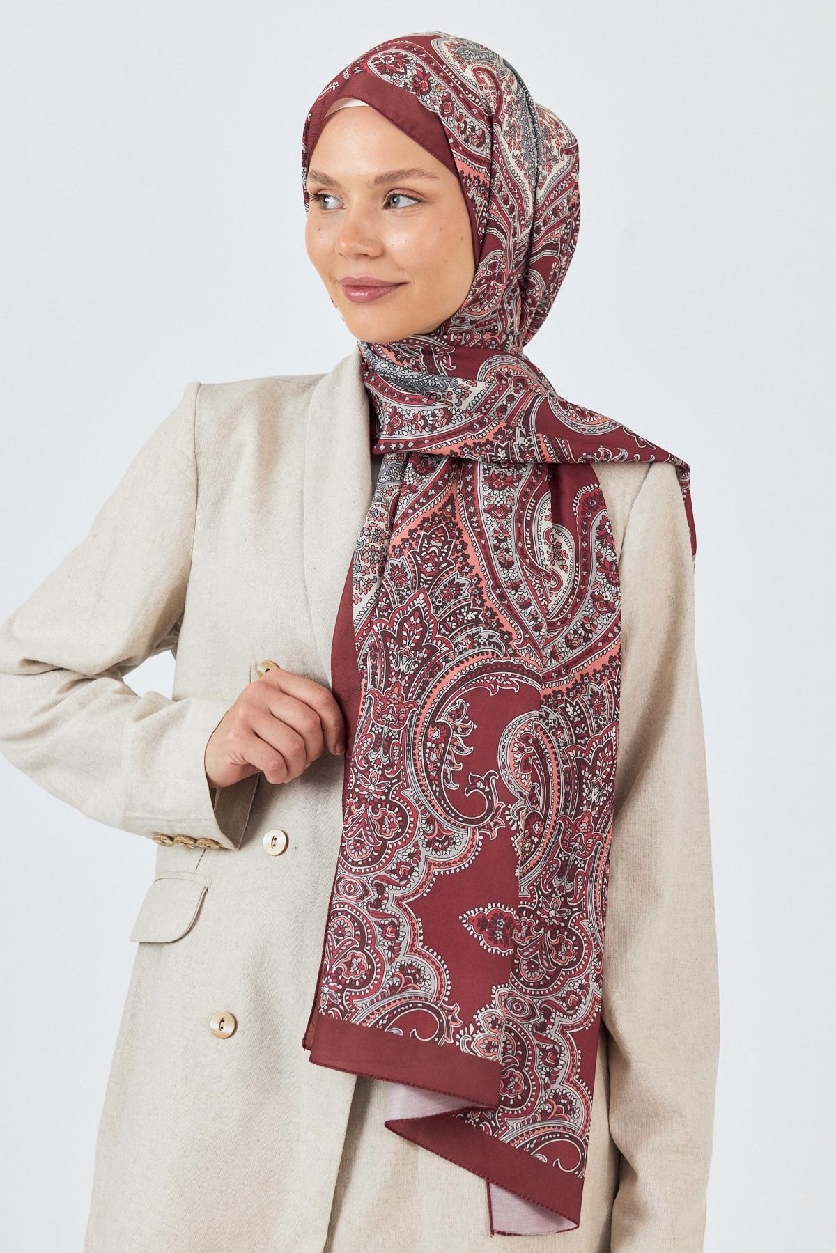 Bordo Retro Desenli Şal 4002 - 6