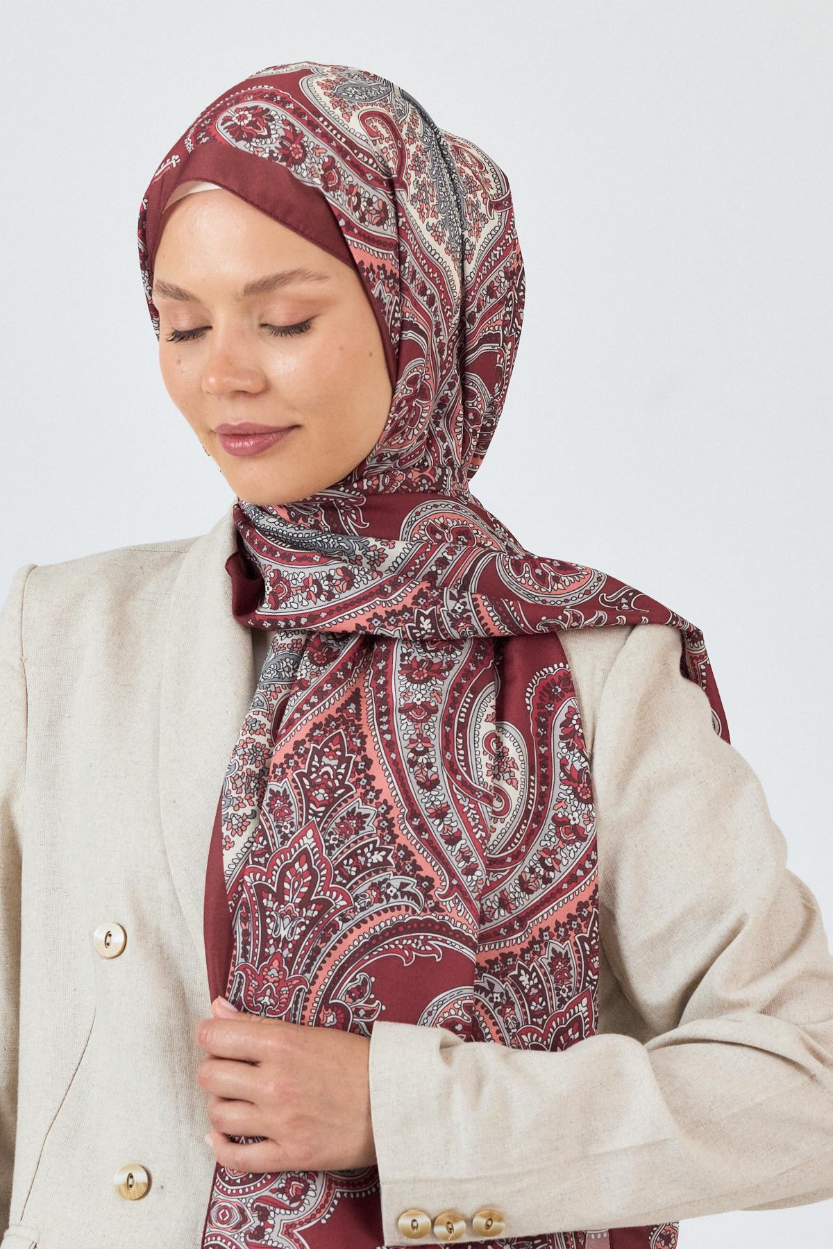 Bordo Retro Desenli Şal 4002 - 4