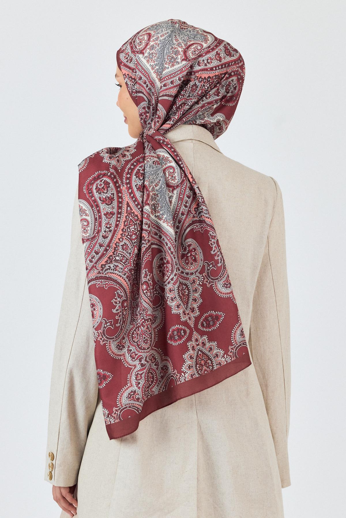 Bordo Retro Desenli Şal 4002 - 5