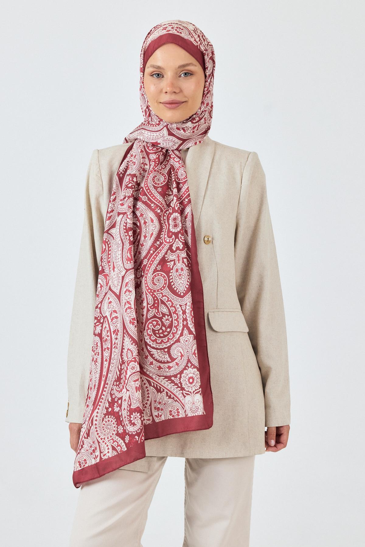 Bordo Retro Desenli Şal 4004 - 6