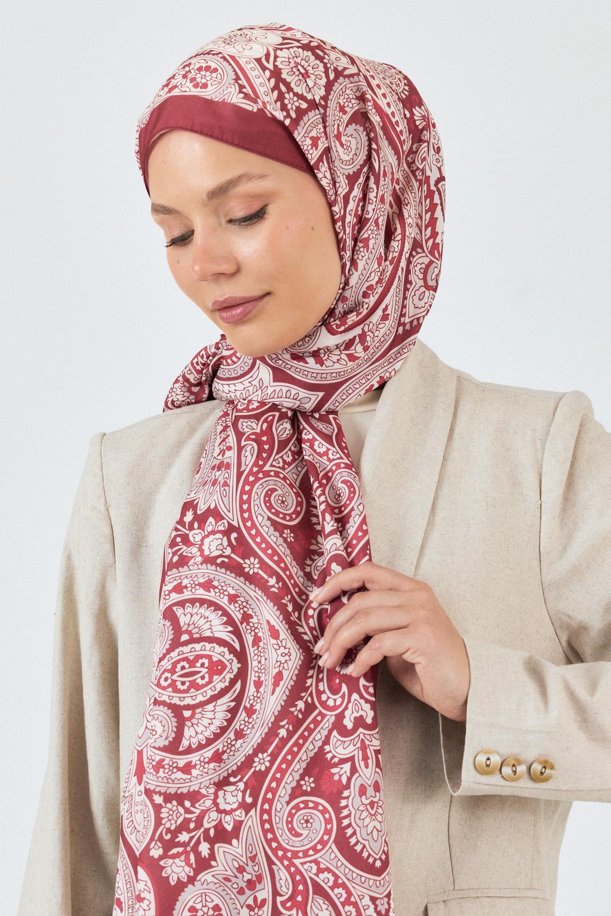 Bordo Retro Desenli Şal 4004 - 3