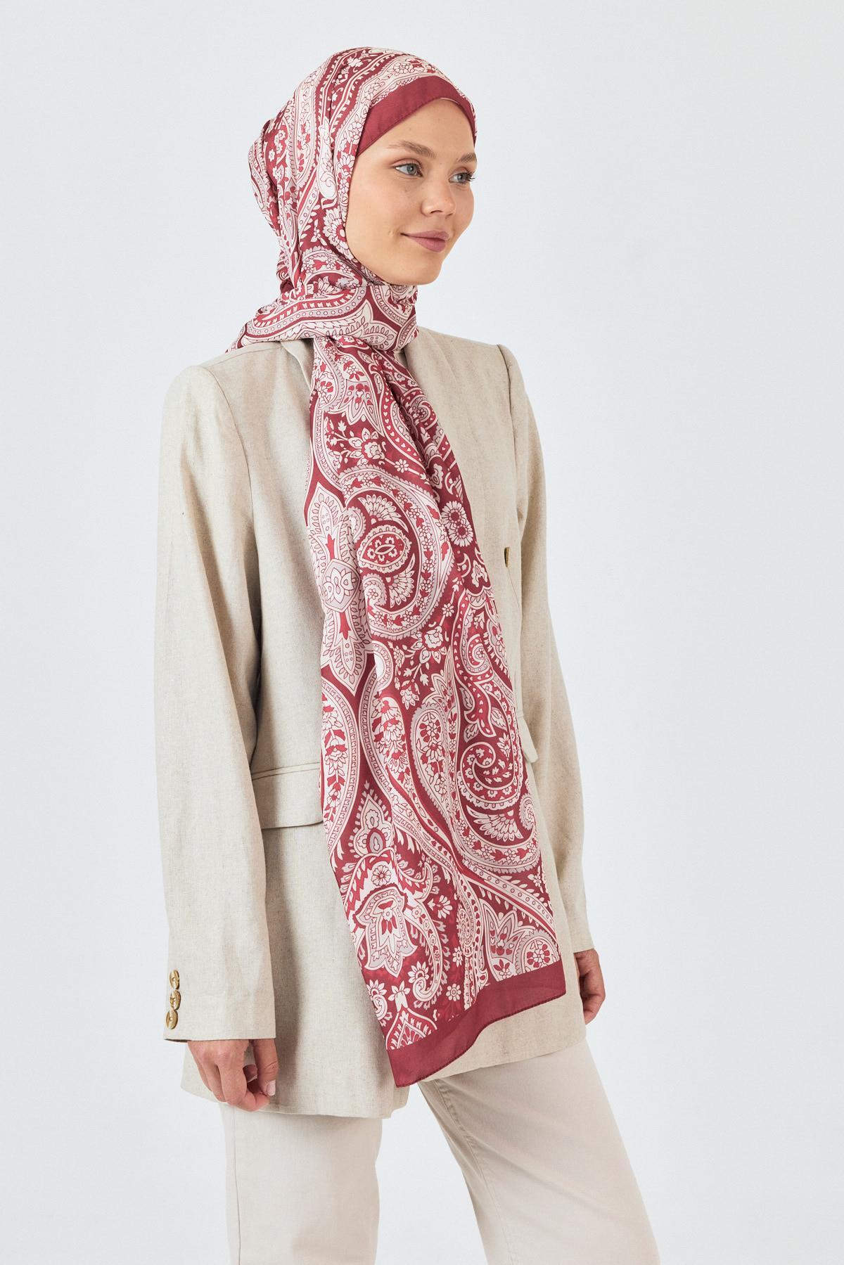 Bordo Retro Desenli Şal 4004 - 5