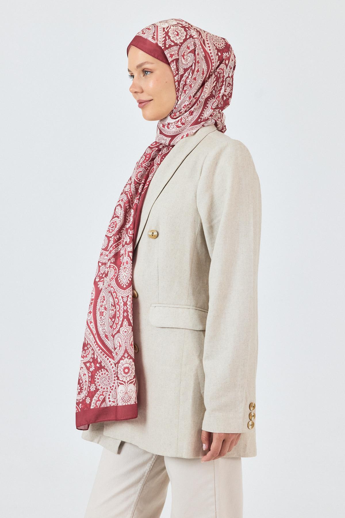 Bordo Retro Desenli Şal 4004 - 7