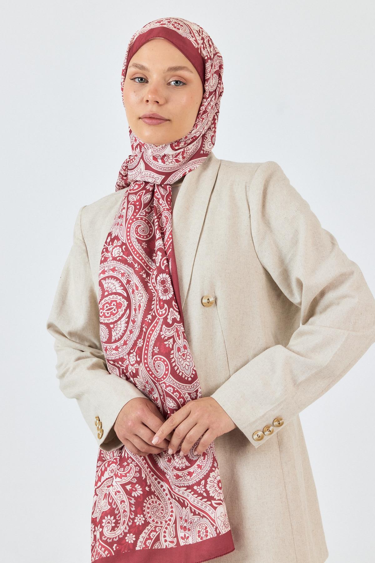 Bordo Retro Desenli Şal 4004 - 8