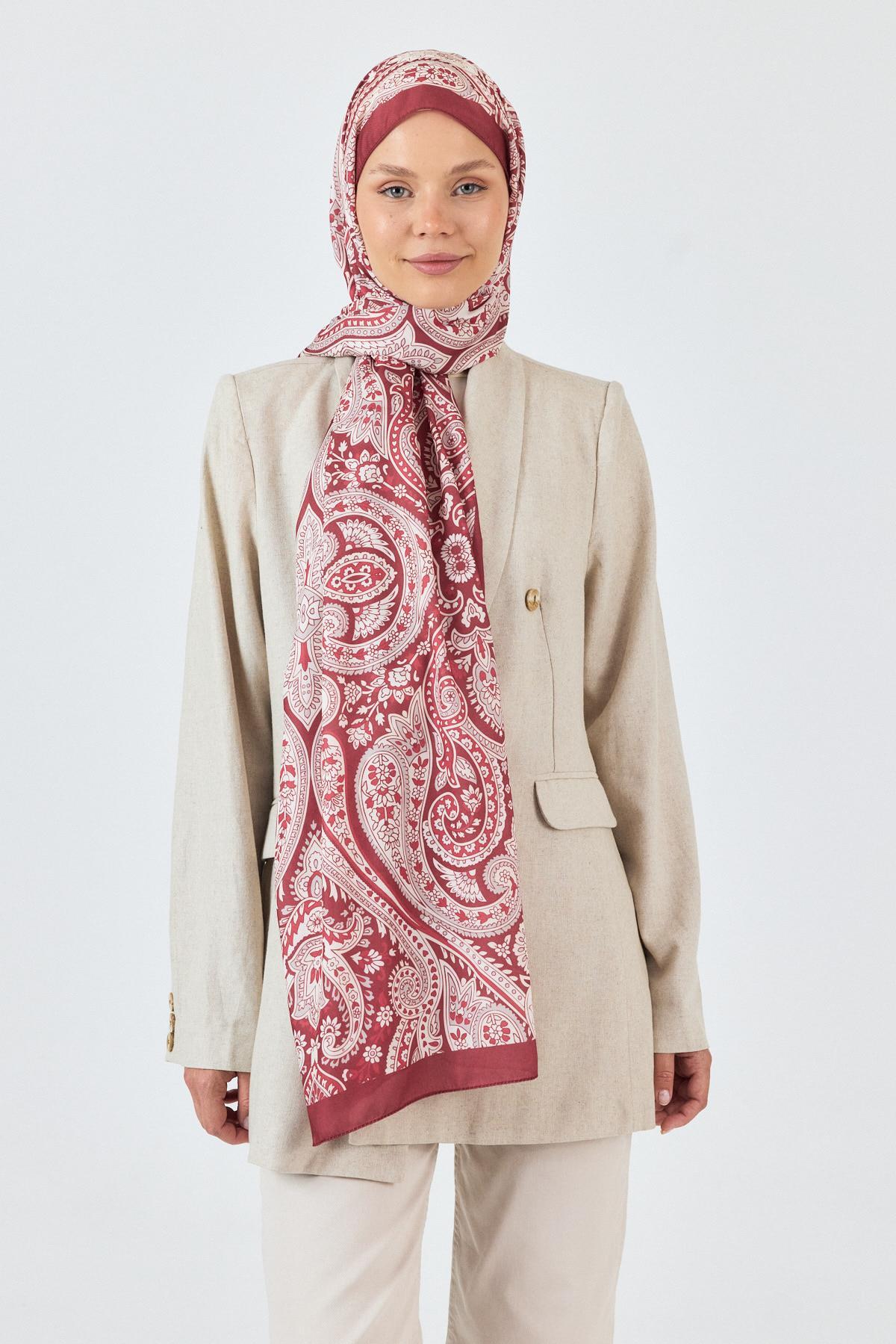 Bordo Retro Desenli Şal 4004 - 2