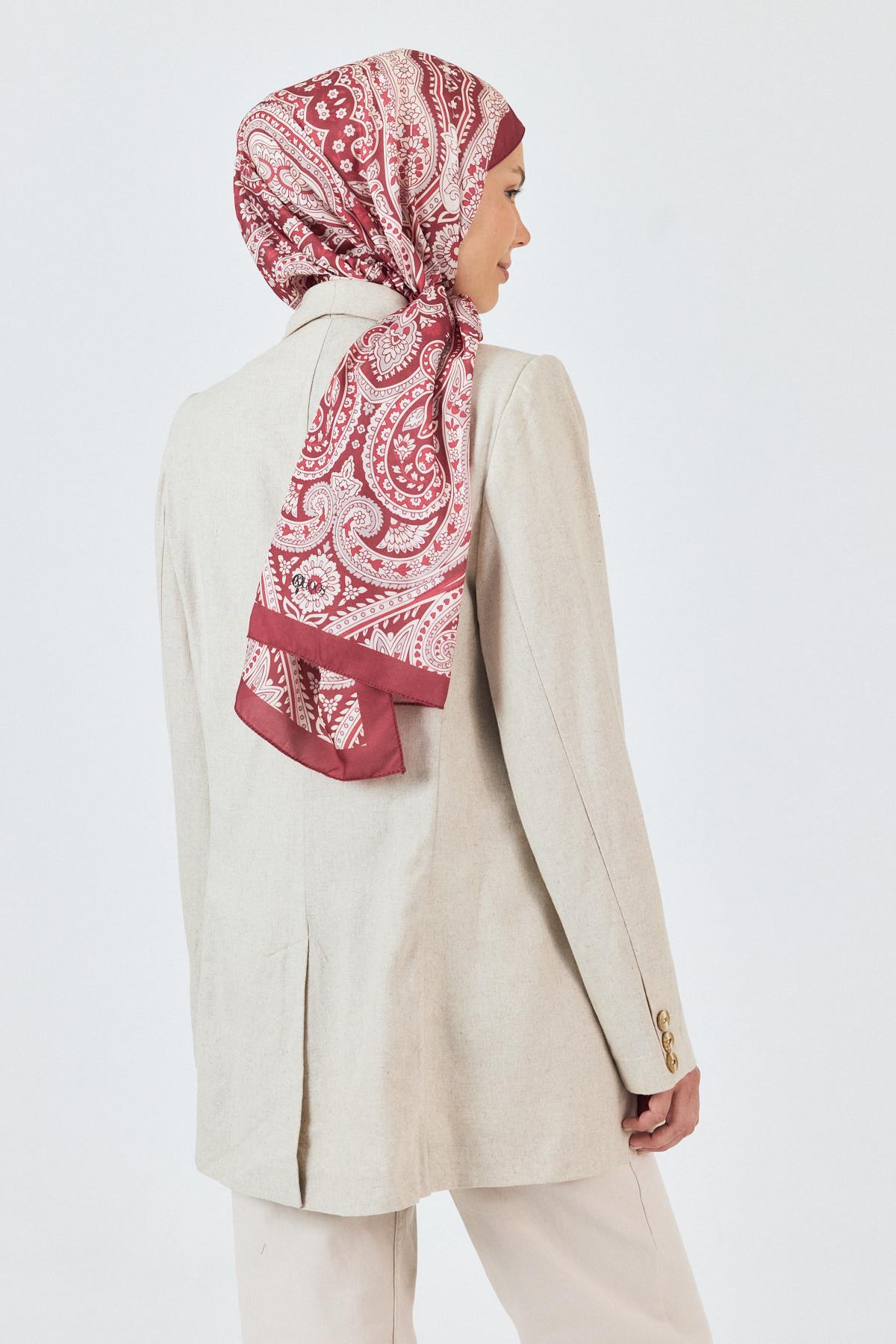 Bordo Retro Desenli Şal 4004 - 4