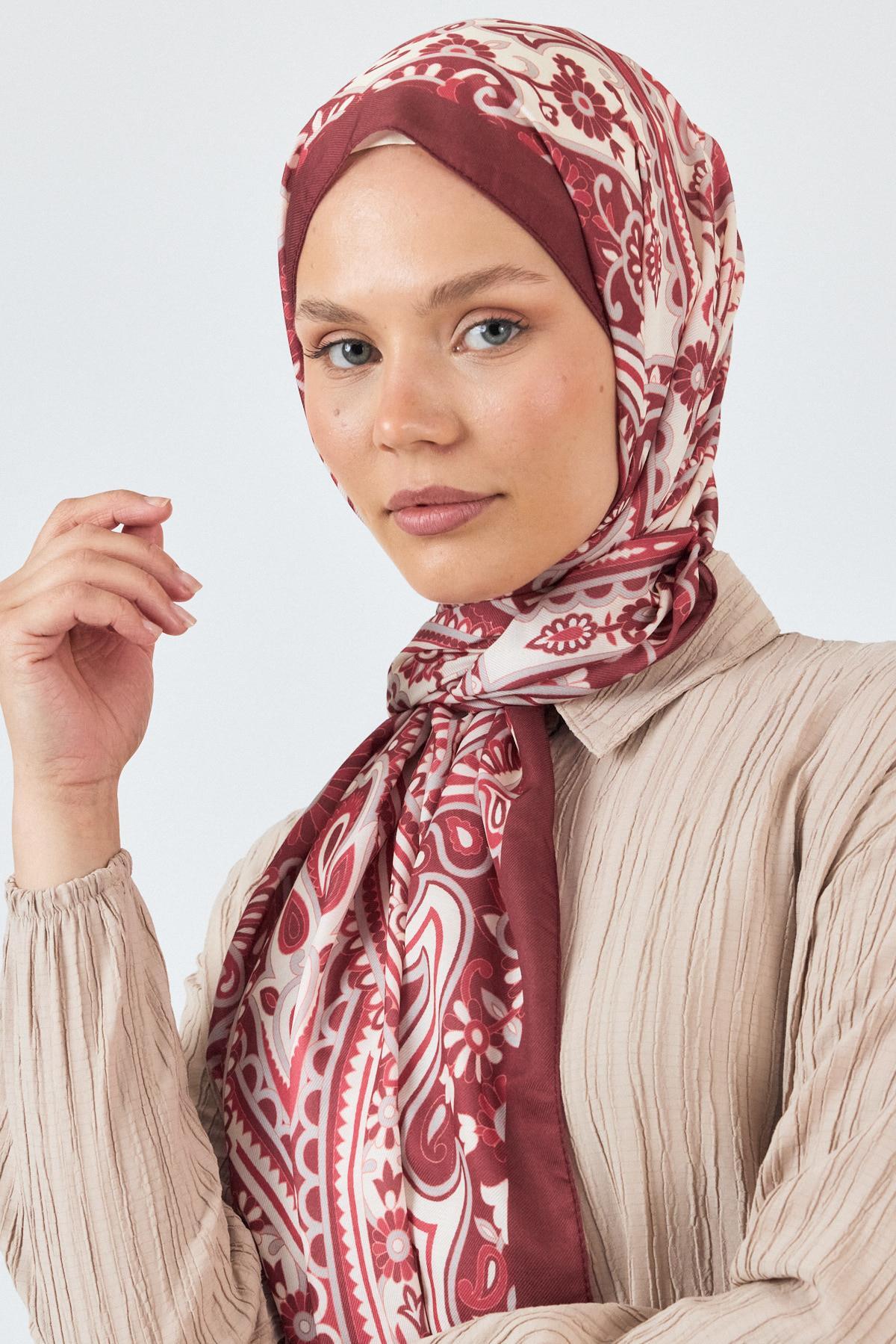 Bordo Retro Desenli Şal 5684 - 3