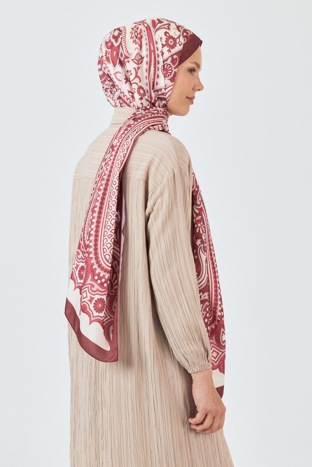 Bordo Retro Desenli Şal 5684 - RAYS