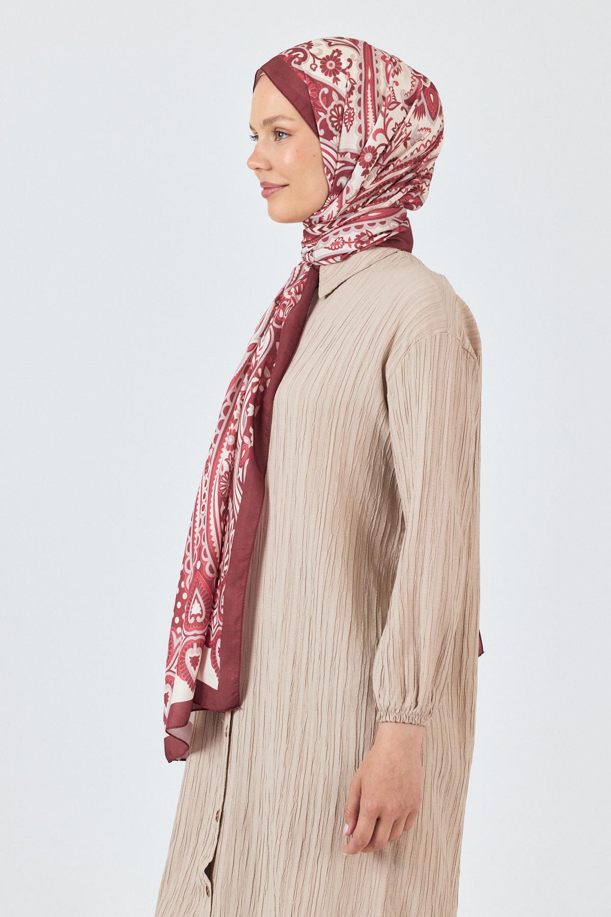 Bordo Retro Desenli Şal 5684 - 2