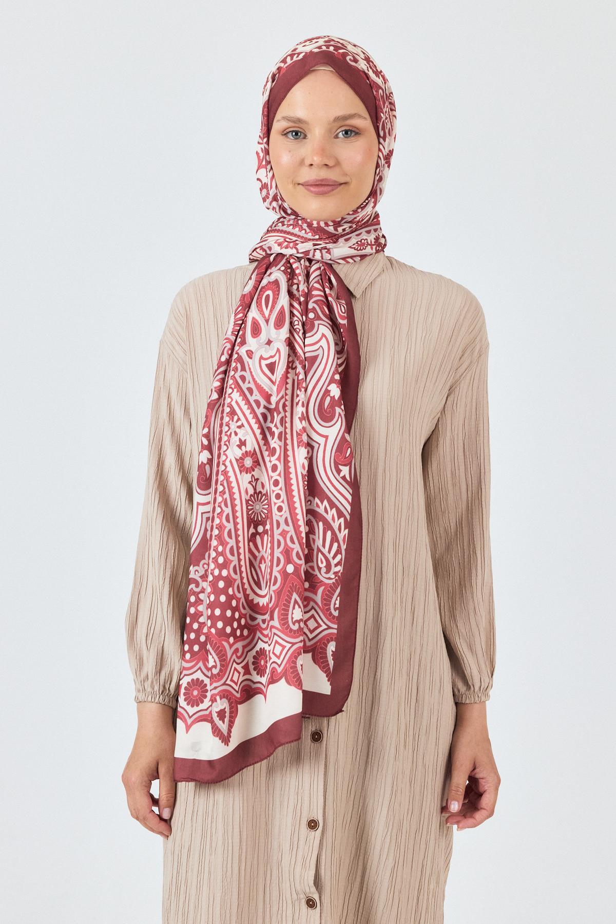 Bordo Retro Desenli Şal 5684 - 5