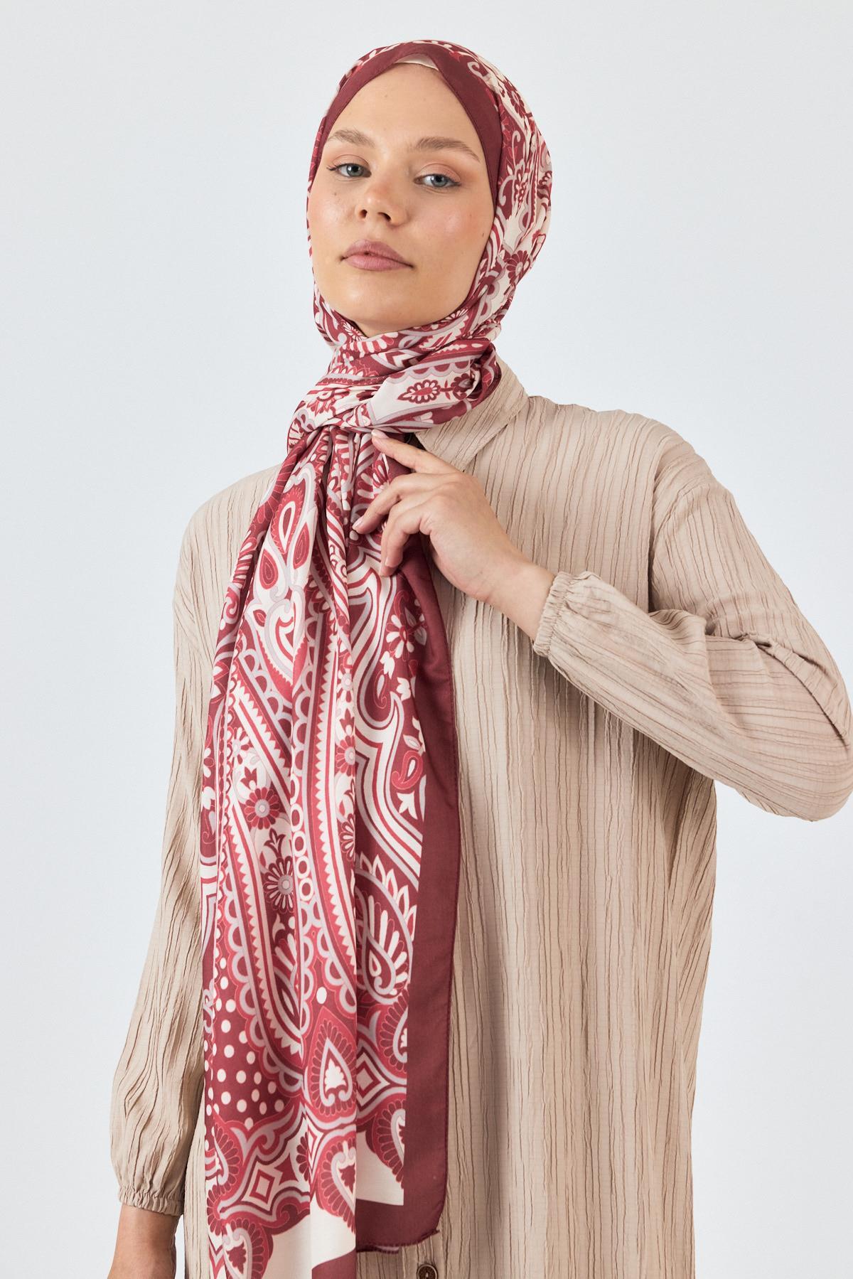 Bordo Retro Desenli Şal 5684 - 6