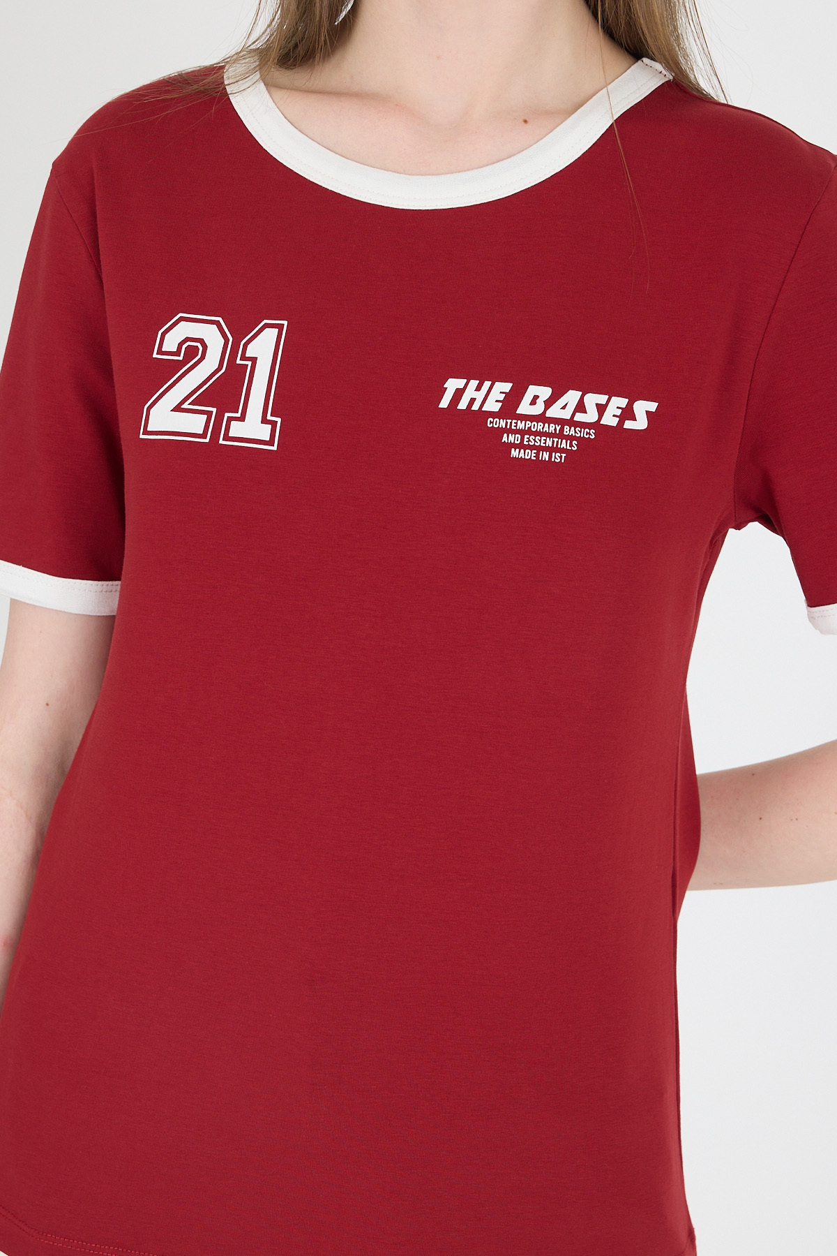Bordo Ribanalı Yazı Baskılı Slim Fit Tişört 5981 - 4