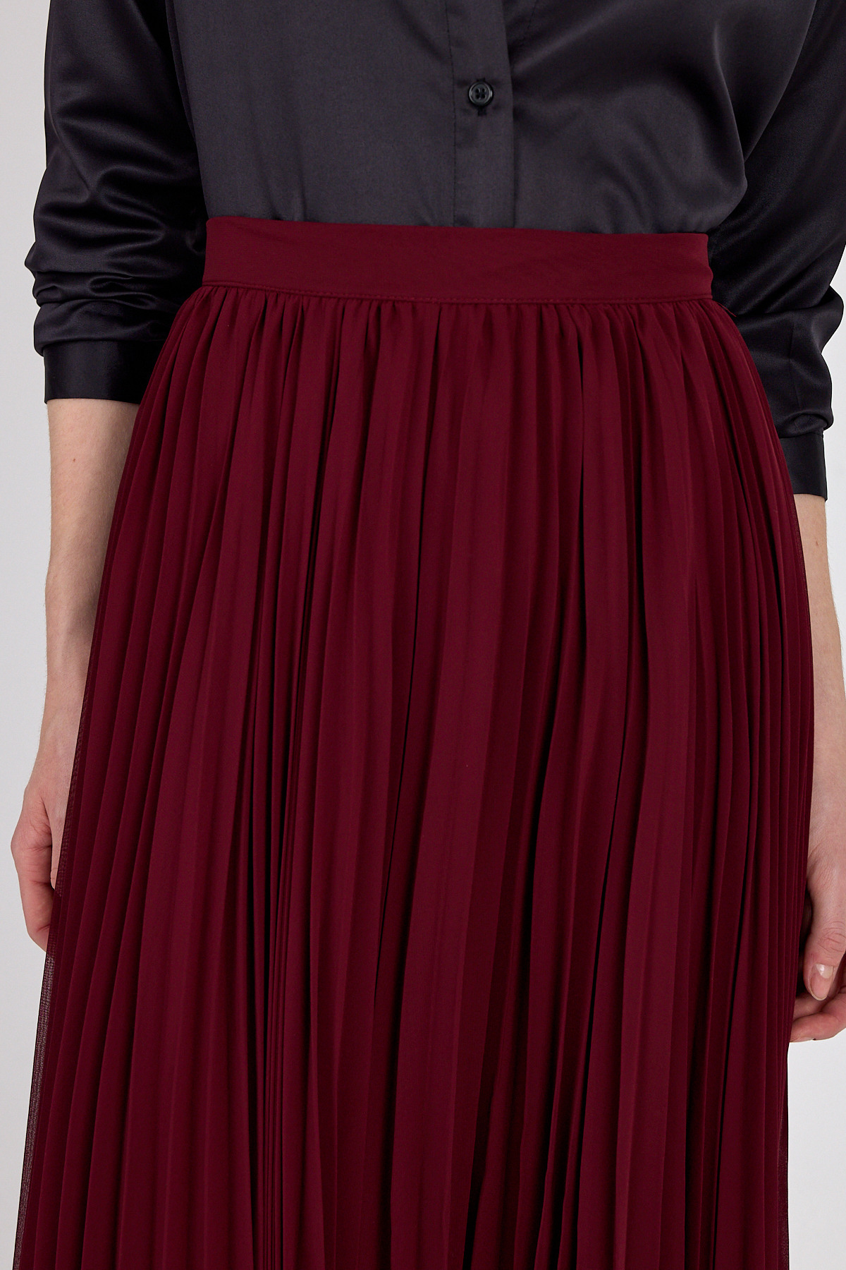 Bordo Şifon Piliseli Yüksek Bel Maxi Etek 1003 - 4