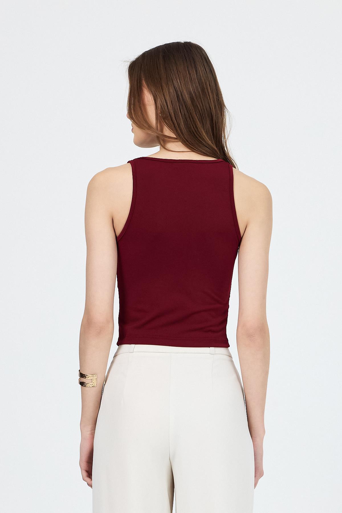 Bordo U Yaka Büzgülü Düğmeli Atlet 13298 - 5