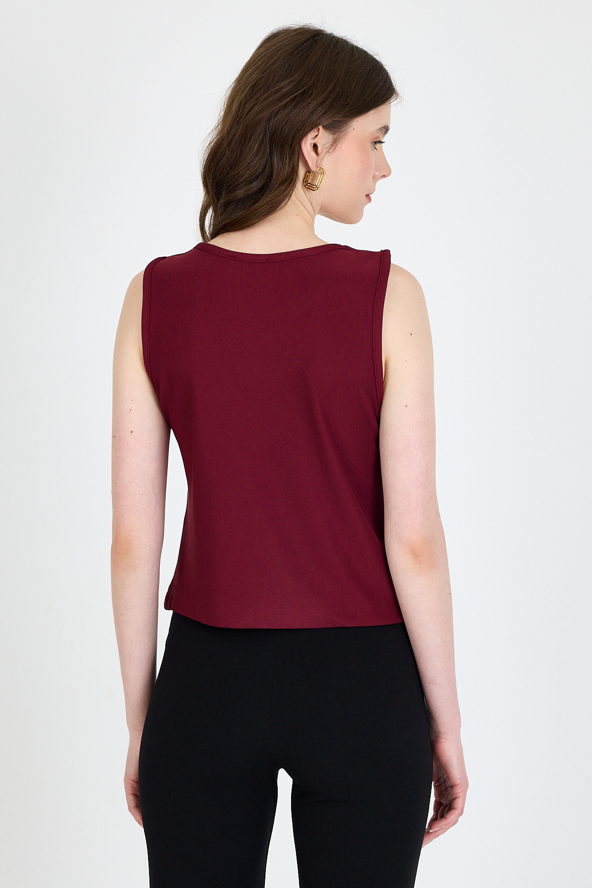 Bordo V Yaka Düğmeli Kolsuz Bluz 019 - 5