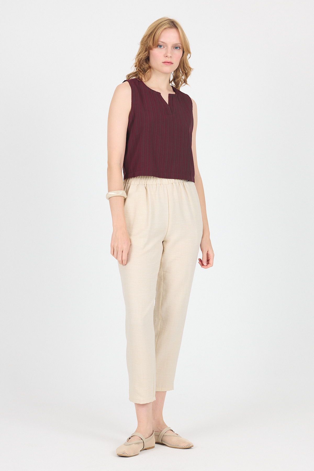 Bordo V Yaka Kolsuz Crop Bluz 8027 - 3