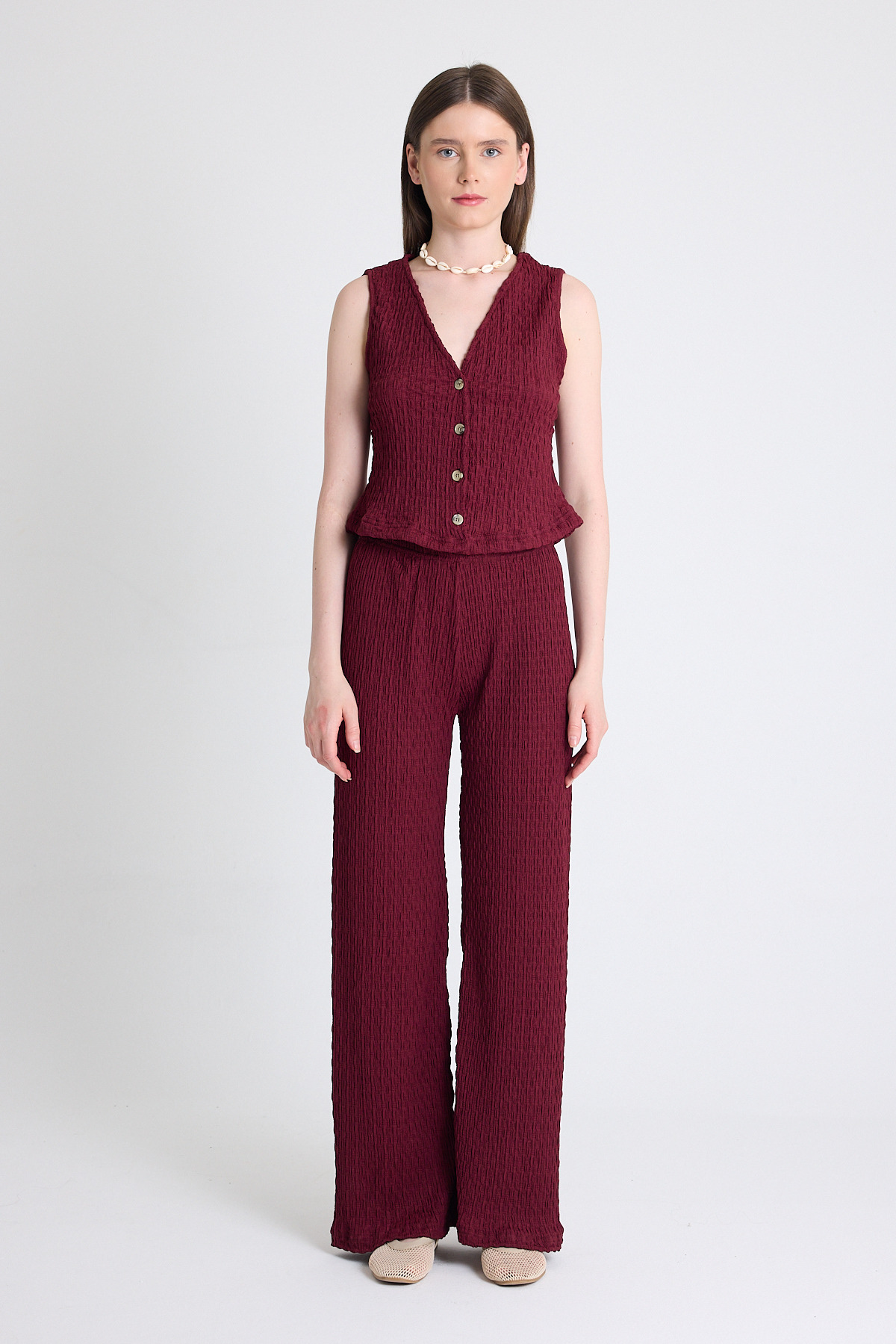 Bordo V Yaka Yelek ve Pantolon Takımı 3000 - 1