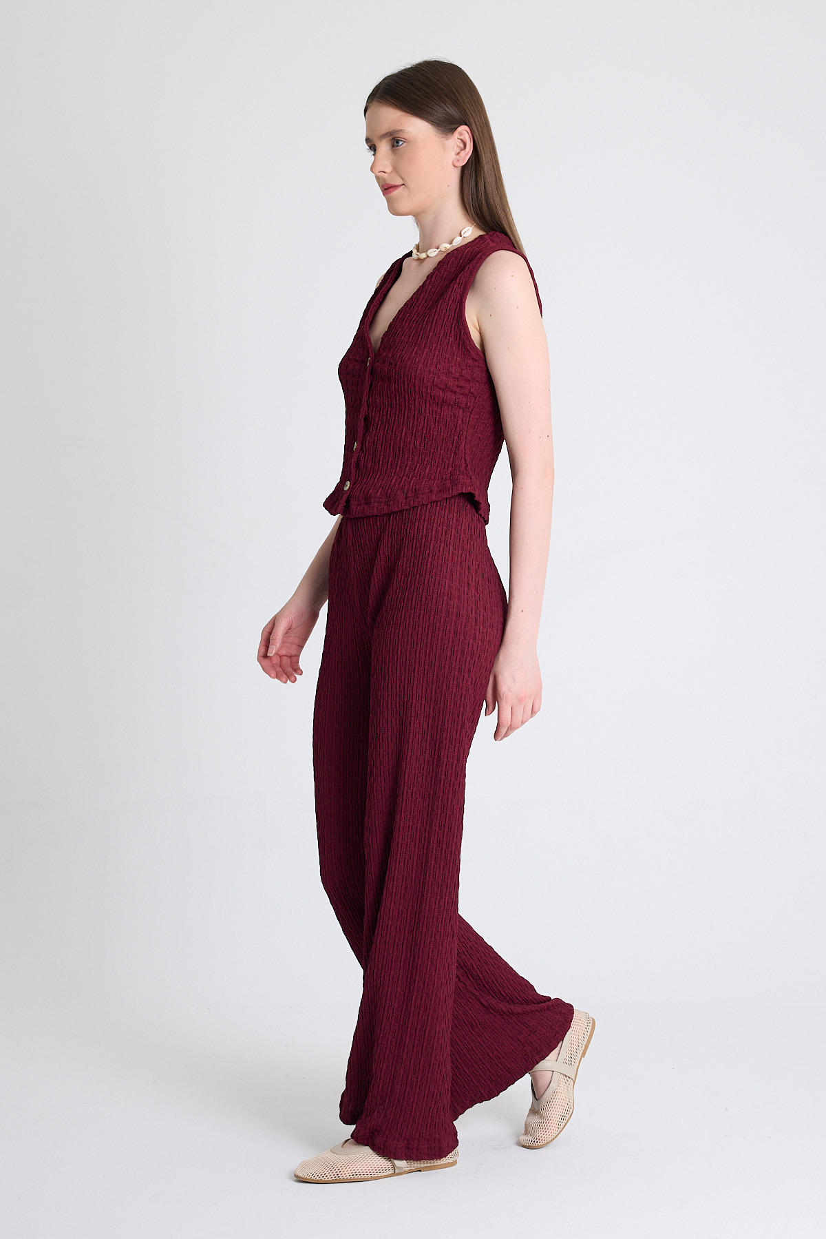 Bordo V Yaka Yelek ve Pantolon Takımı 3000 - 3