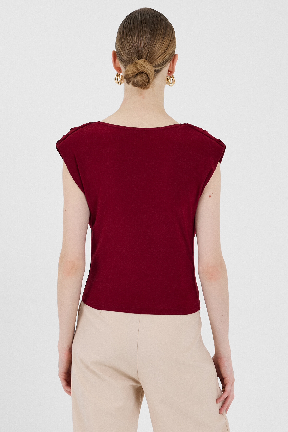 Bordo Vatkalı Degaje Yaka Bluz 2509 - 5