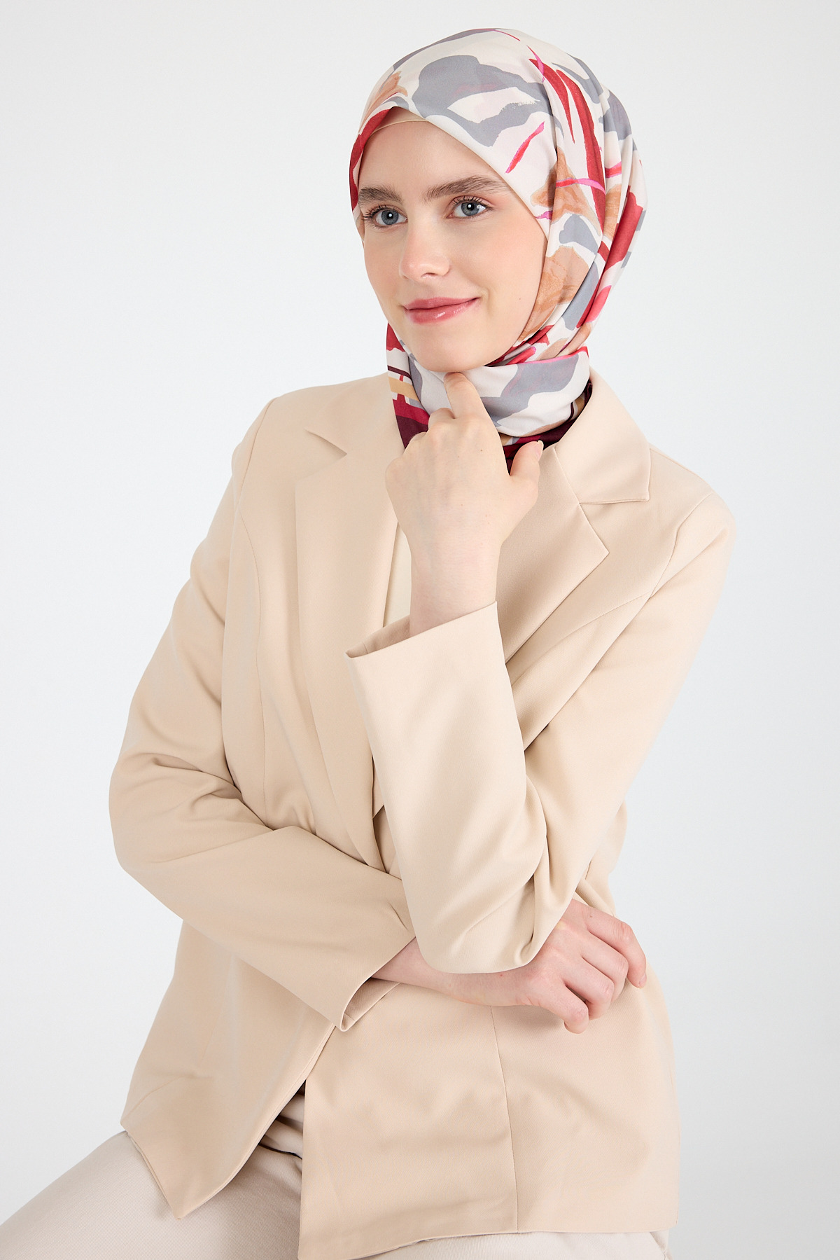 Bordo Yaprak Desen Eşarp 3004 - 5