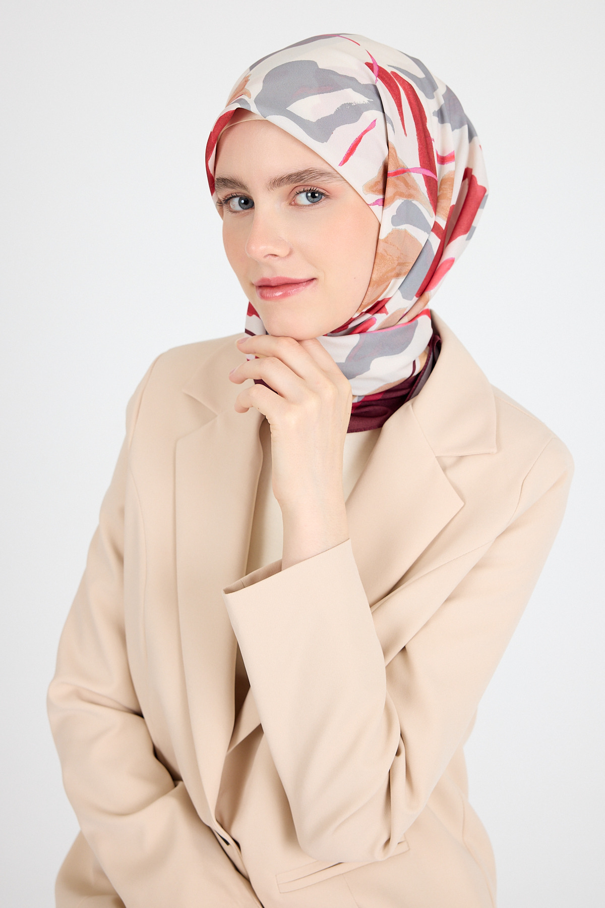 Bordo Yaprak Desen Eşarp 3004 - 1