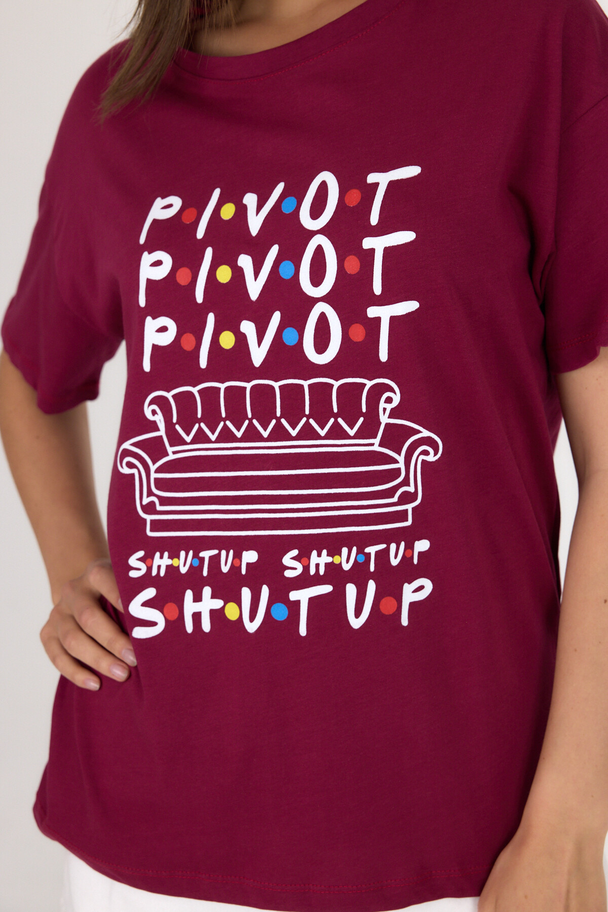 Bordo Yazı Baskılı %100 Pamuk Oversize Tişört 2150-10M - RAYS