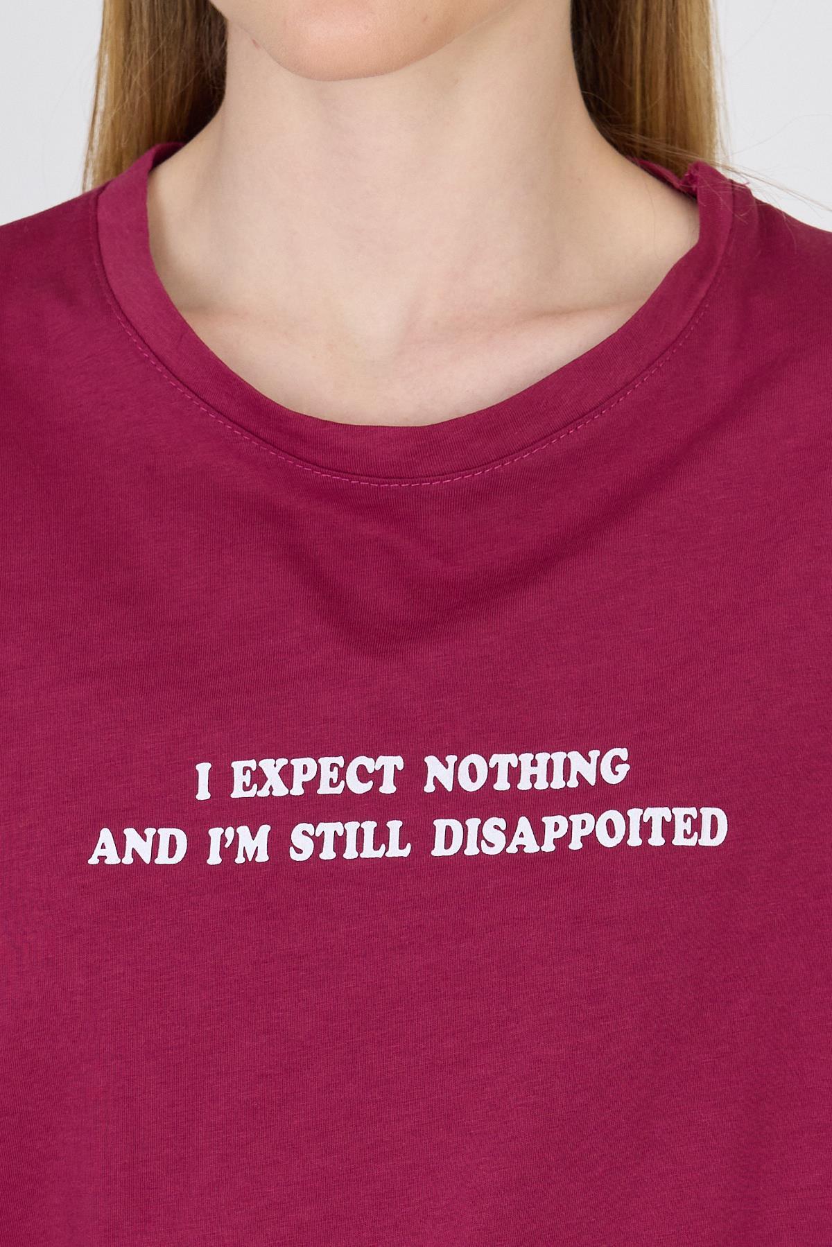 Bordo Yazı Baskılı %100 Pamuk Oversize Tişört 2150-8M - RAYS