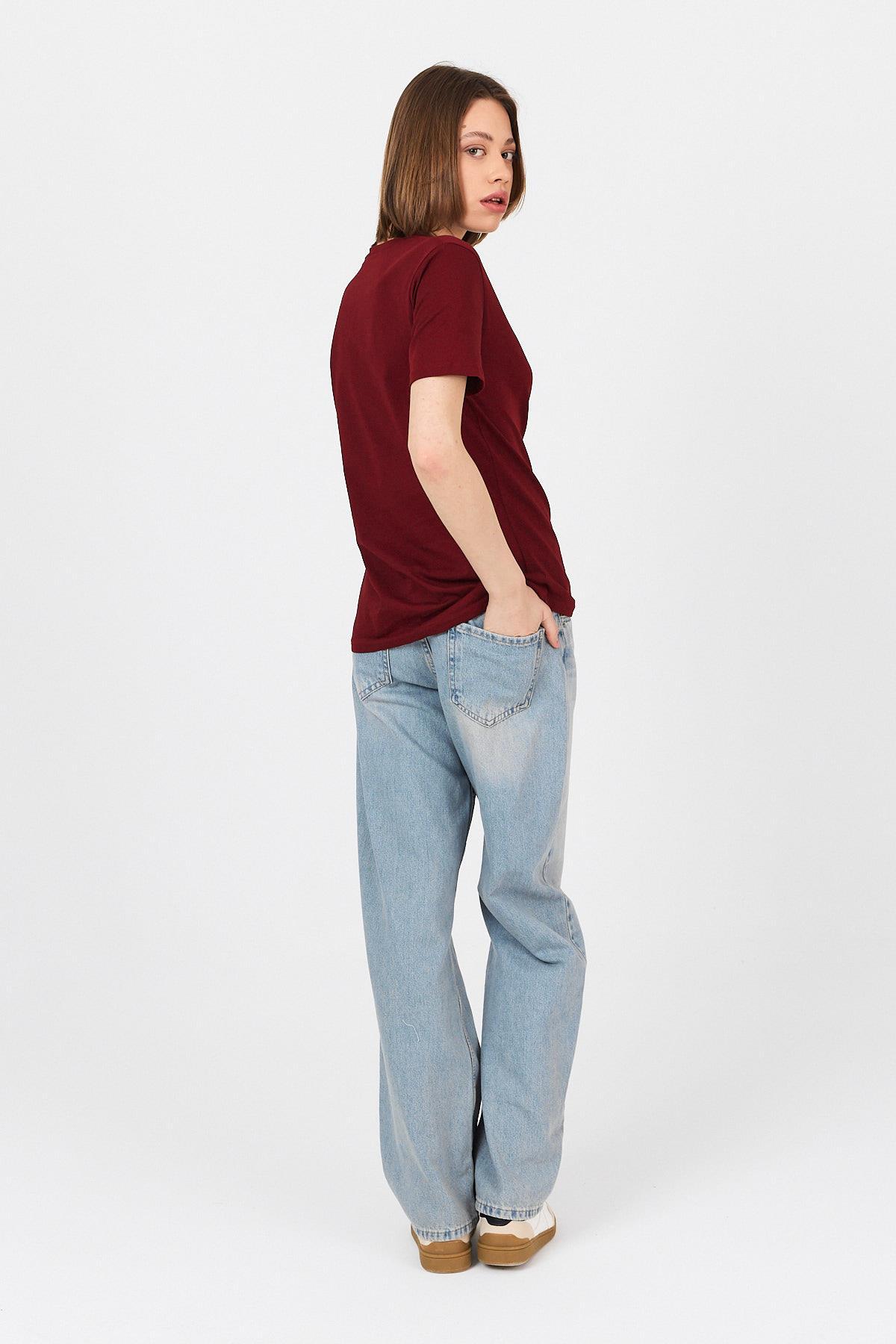 Bordo Yazı Kabartmalı Tişört 25223 - 6