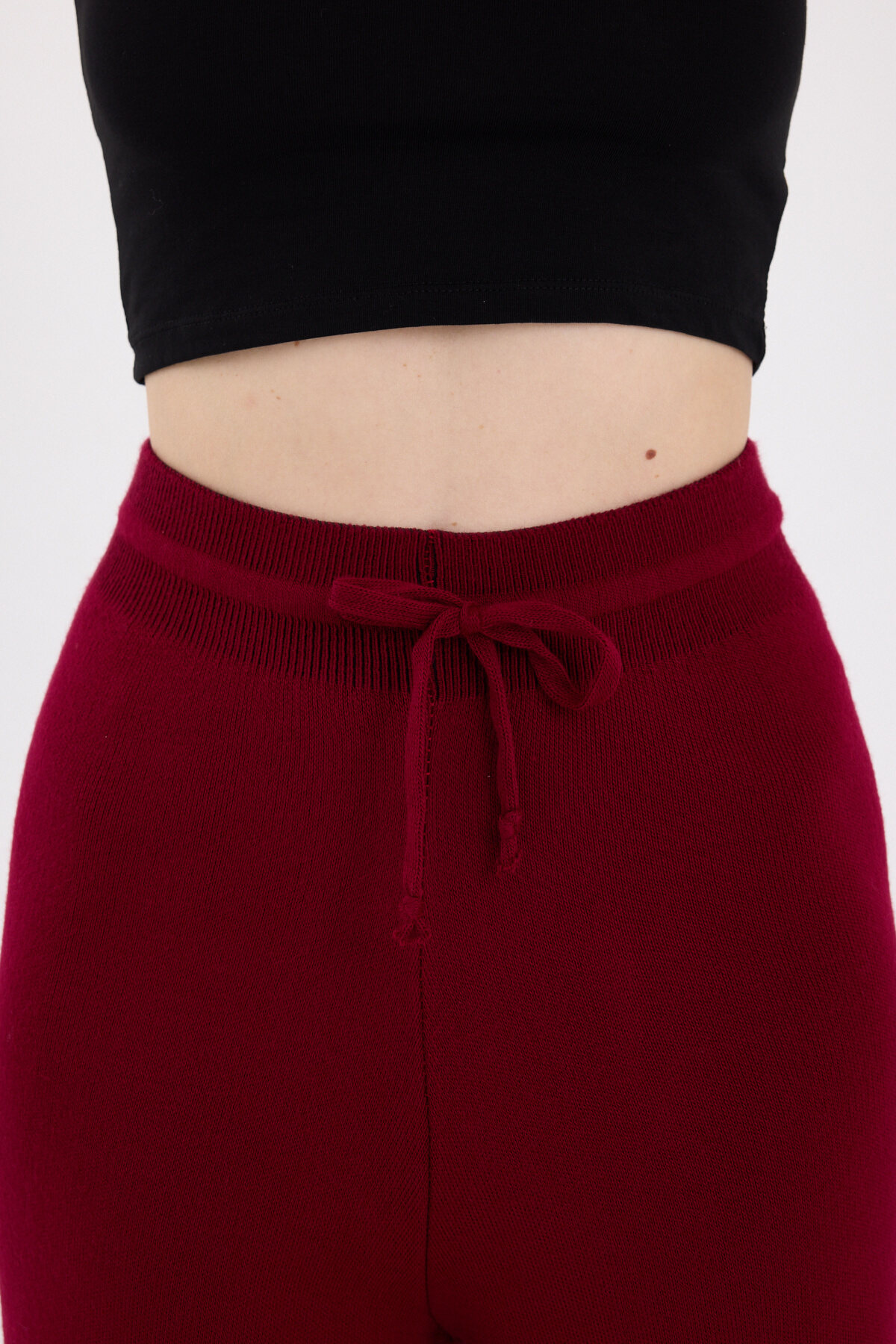 Bordo Yüksek Bel Triko Palazzo Kadın Pantolon 2251 - 4