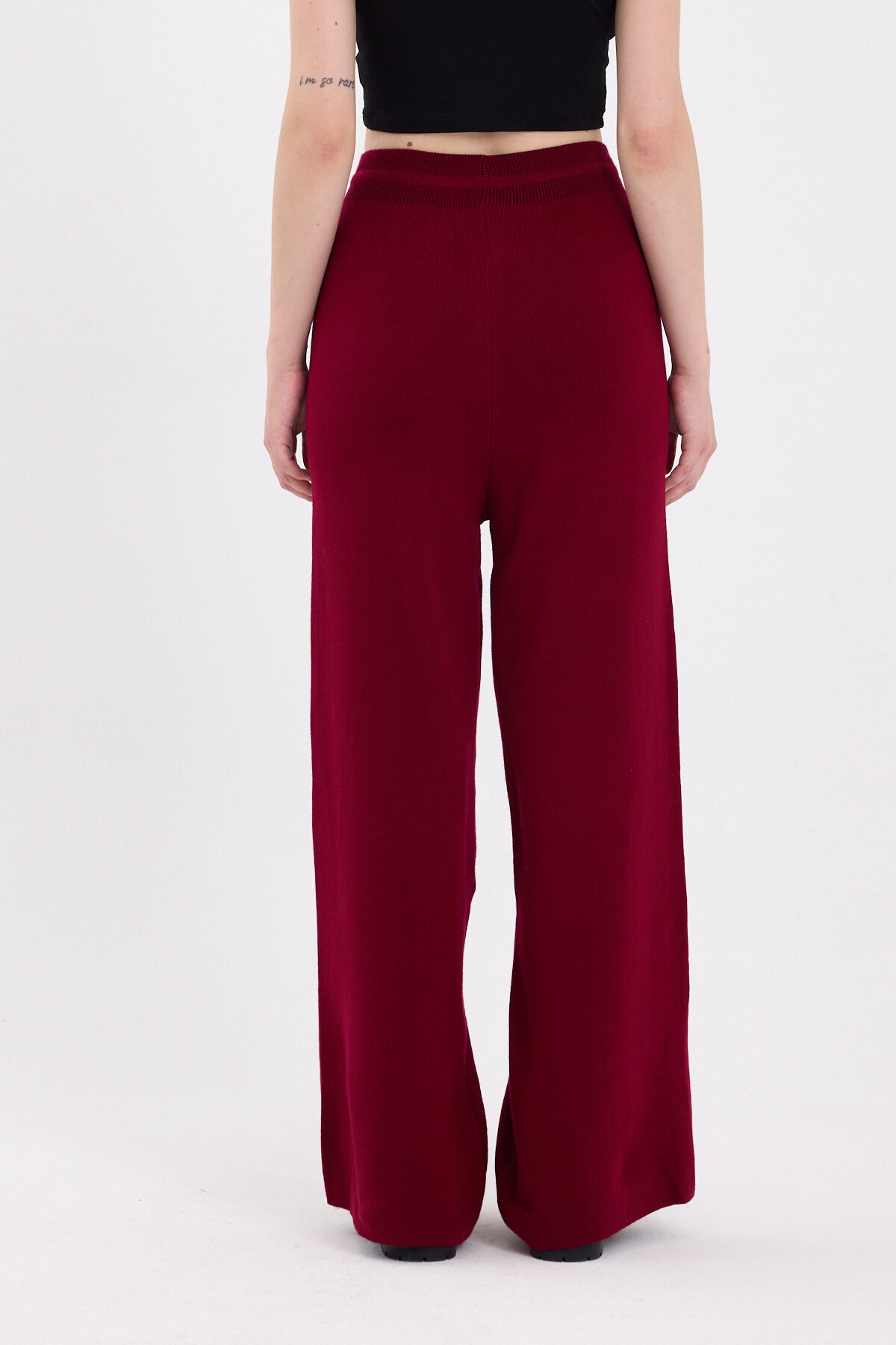 Bordo Yüksek Bel Triko Palazzo Kadın Pantolon 2251 - 5