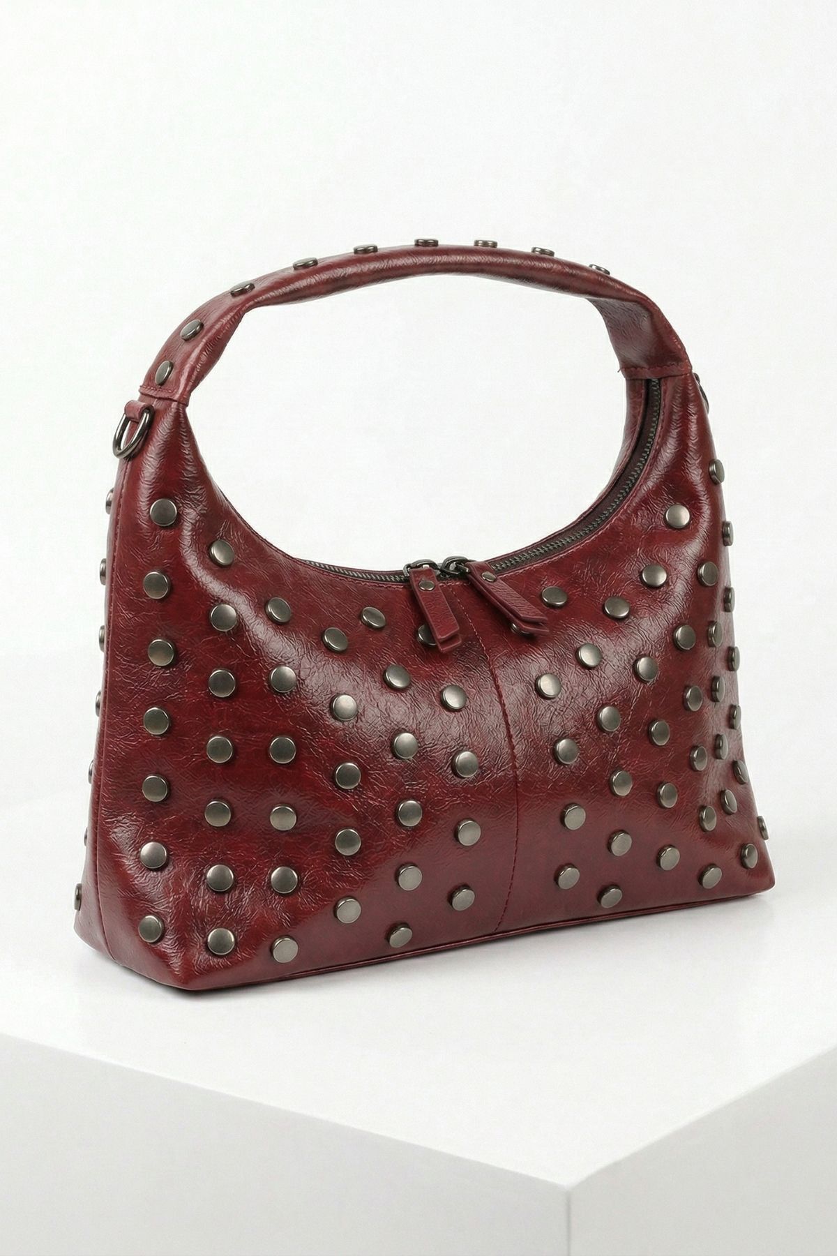 Bordo Zımba Detay Oval Çanta 9232 