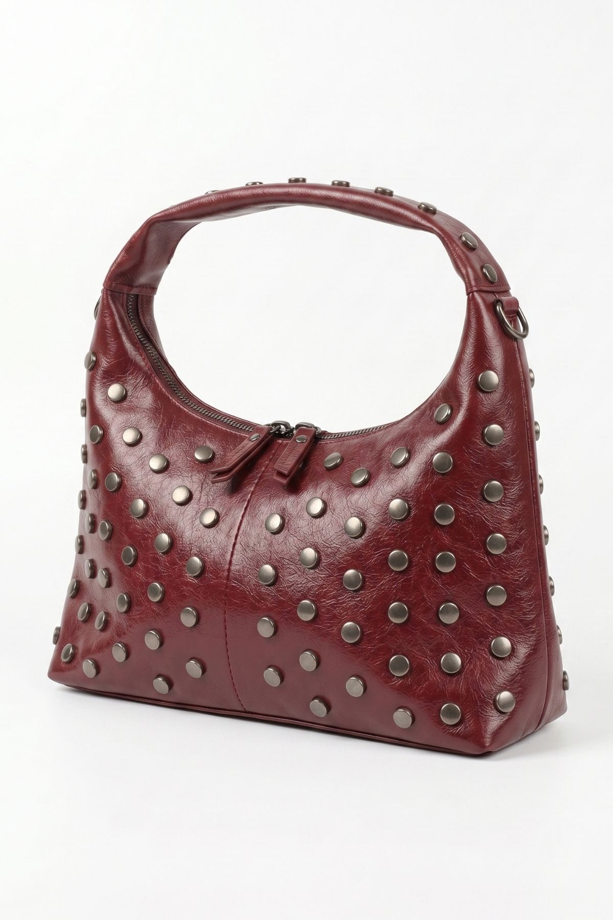 Bordo Zımba Detay Oval Çanta 9232 - 2