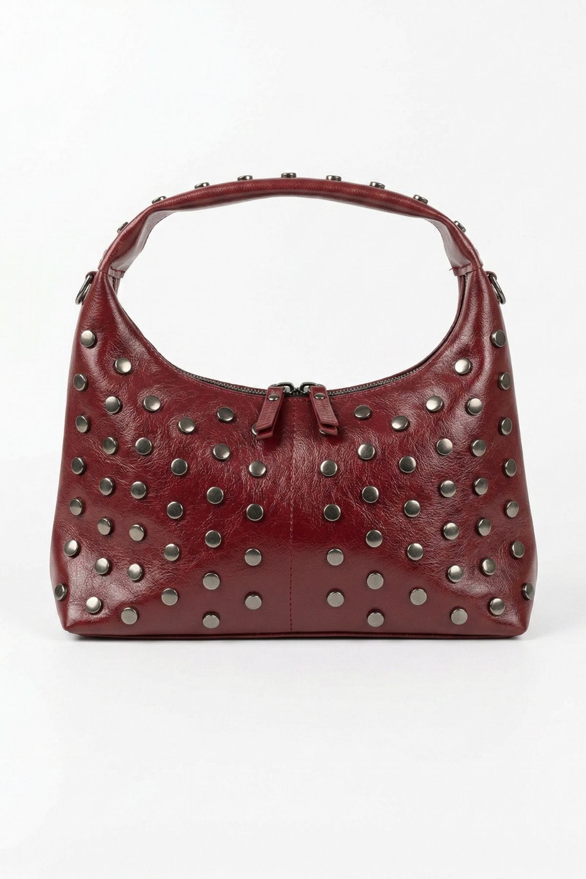 Bordo Zımba Detay Oval Çanta 9232 - 4