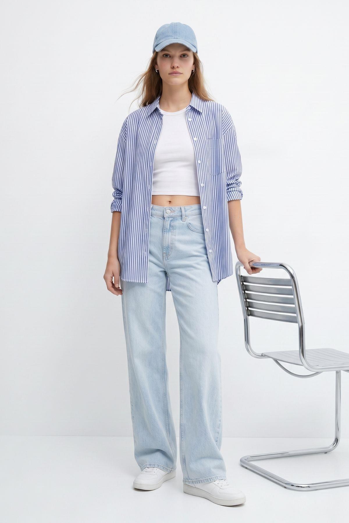 Yüksek Bel Düz Paça Jean 5043 Buz - RAYS